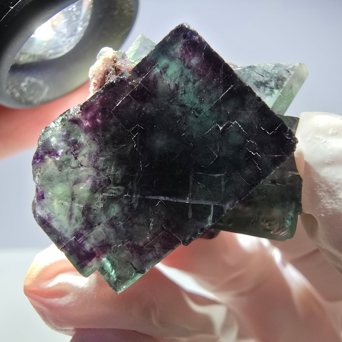 Spécimen de cube de fluorite fantôme parqueté vert violet Okorusu, Namibie 32*31*24 mm
