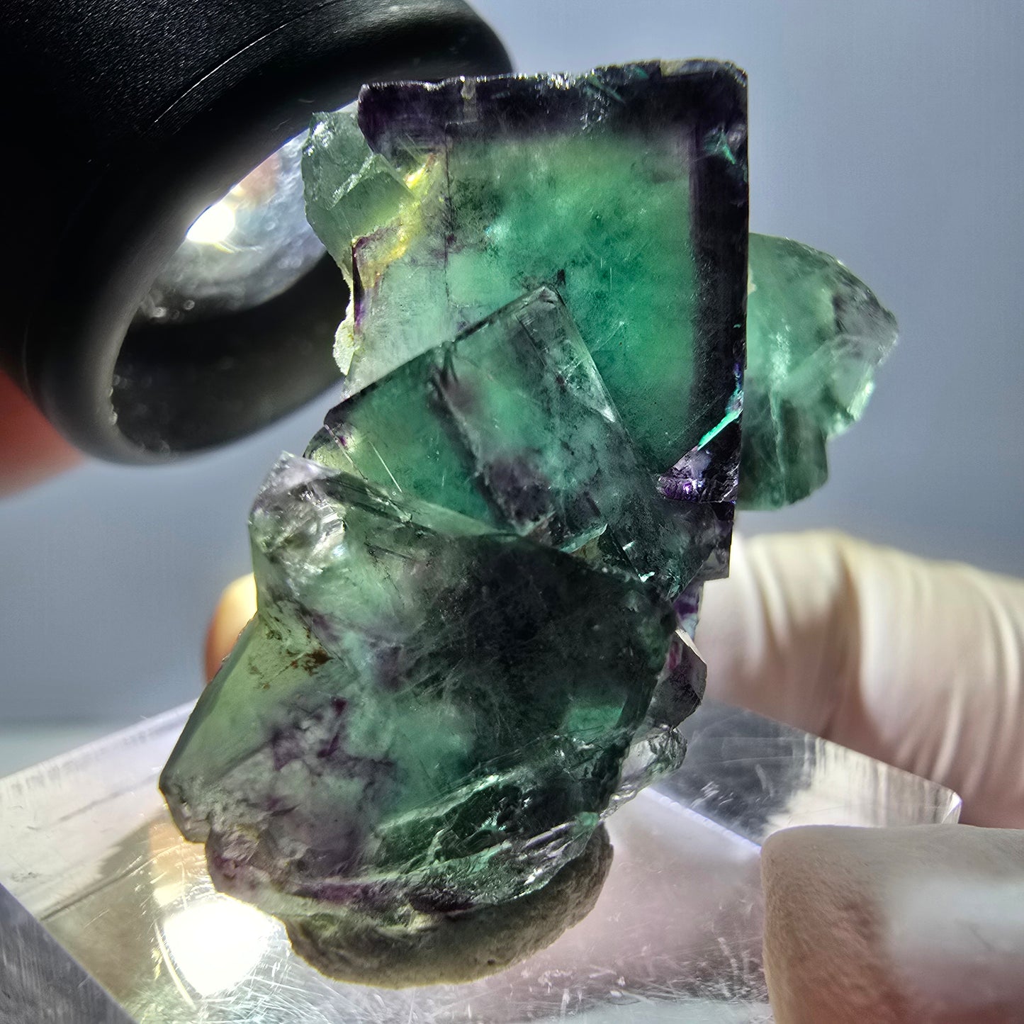 Phantom Fluorit Würfel Stufe, parkettiert grün lila Okorusu, Namibia 34*25*12mm