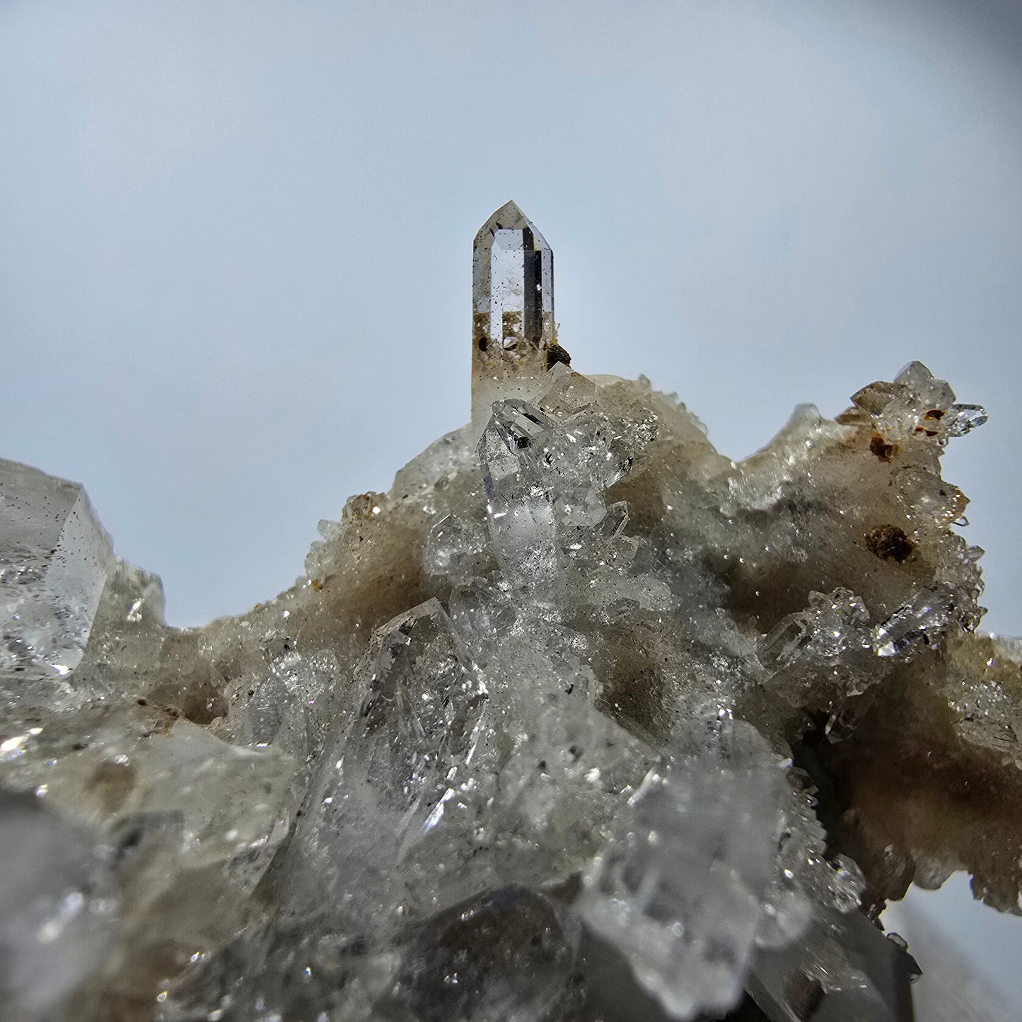 Phantom Smoky Quartz DT, UV Calcite on Matrix Specimen Valentine Pocket, Namibia 86*60*34mm