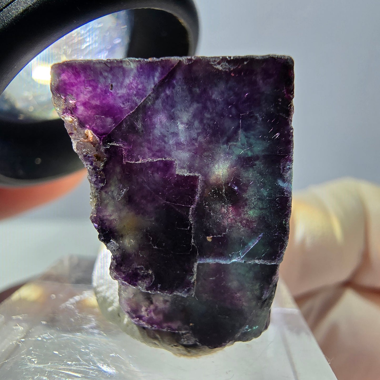 Phantom Fluorit Würfel Stufe, parkettiert grün lila Okorusu, Namibia 23*22*18mm