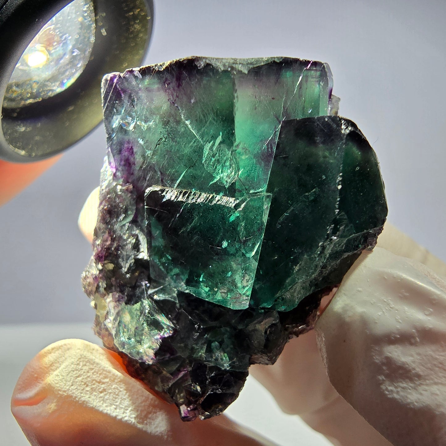 Spécimen de cube de fluorite fantôme parqueté vert violet Okorusu, Namibie 41*34*26mm