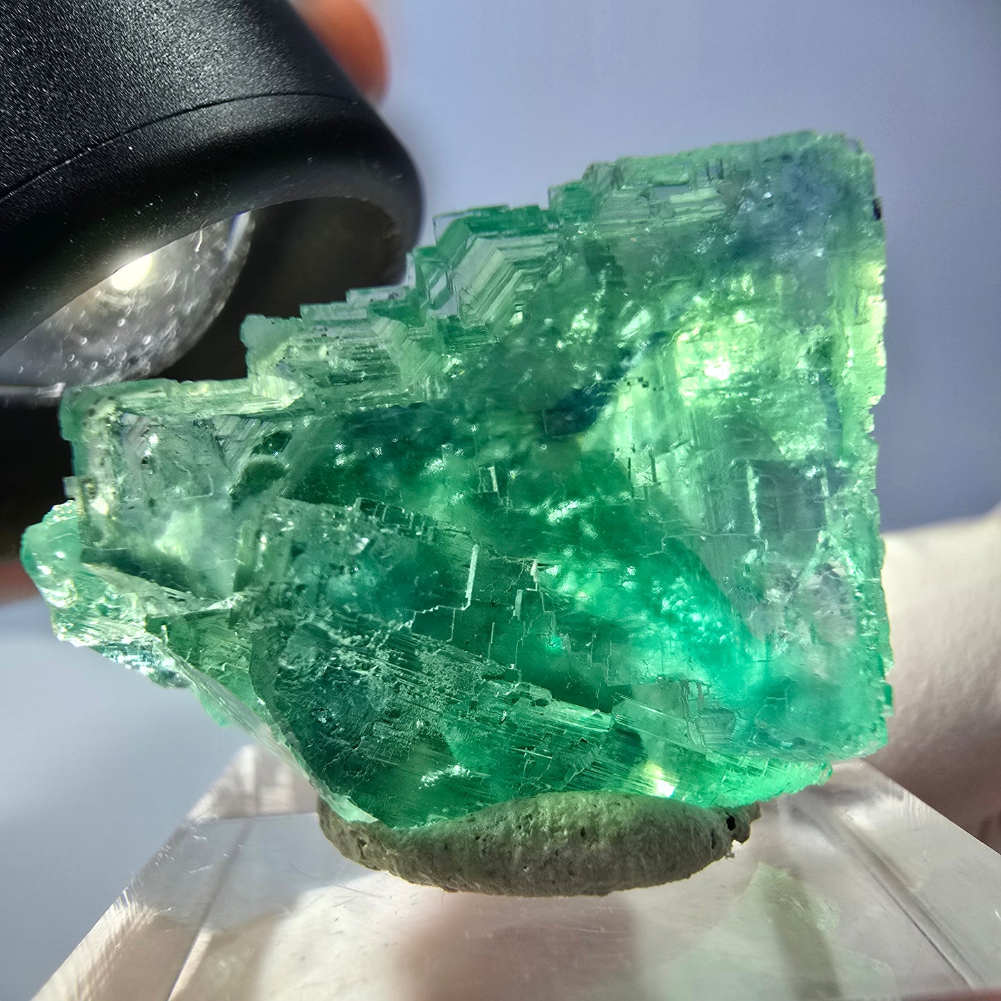 Cube de fluorite fantôme transparente parquetée, vert Okorusu, Namibie 28 x 24 x 22 mm