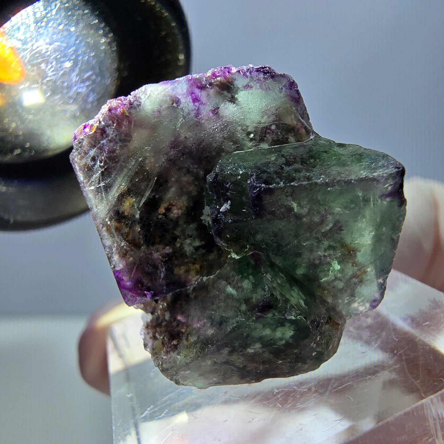 Spécimen de cube de fluorite fantôme, vert violet, Okorusu, Namibie, 24 x 20 x 20 mm