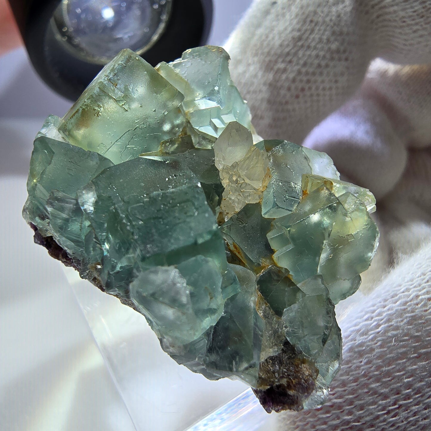Klare Phantom Fluorit Würfel, Quarz Stufe grün lila Okorusu, Namibia 38*27*22mm