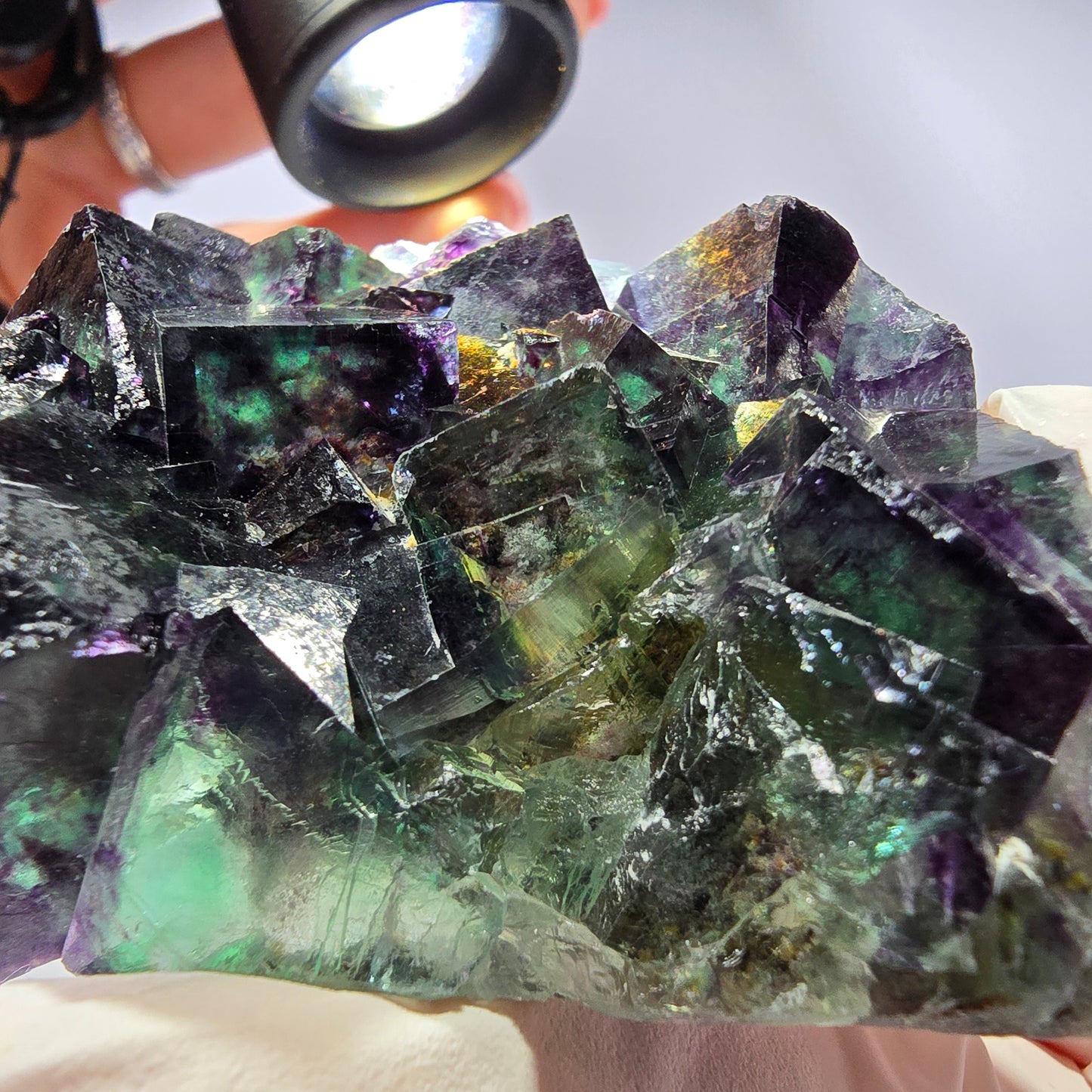 Rare spécimen de cube de fluorite fantôme, vert-violet, Okorusu, Namibie, 58 x 48 x 19 mm