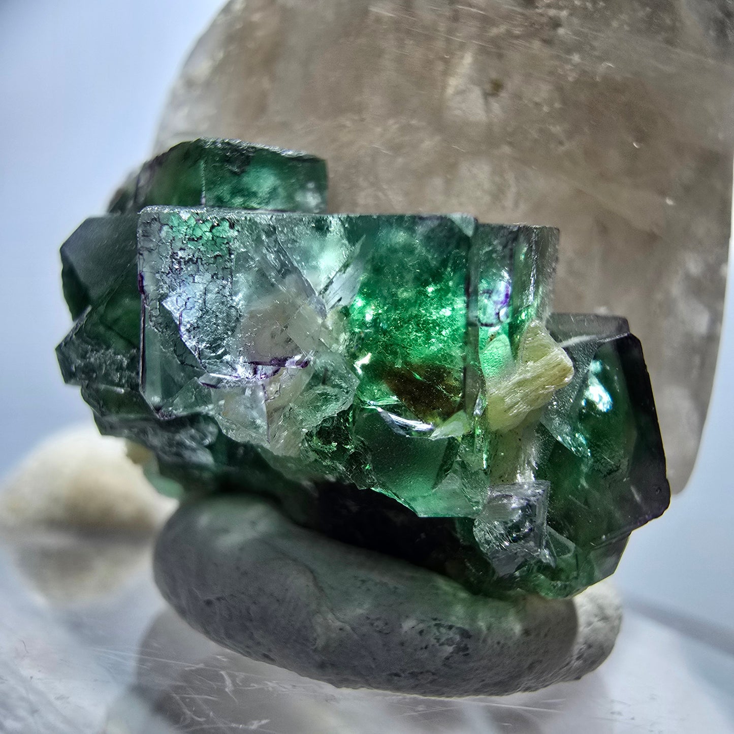 Phantom Fluorit, Rauchquarz, Hyalit, Schörl Turmalin Erongo, Namibia 58*41*26mm