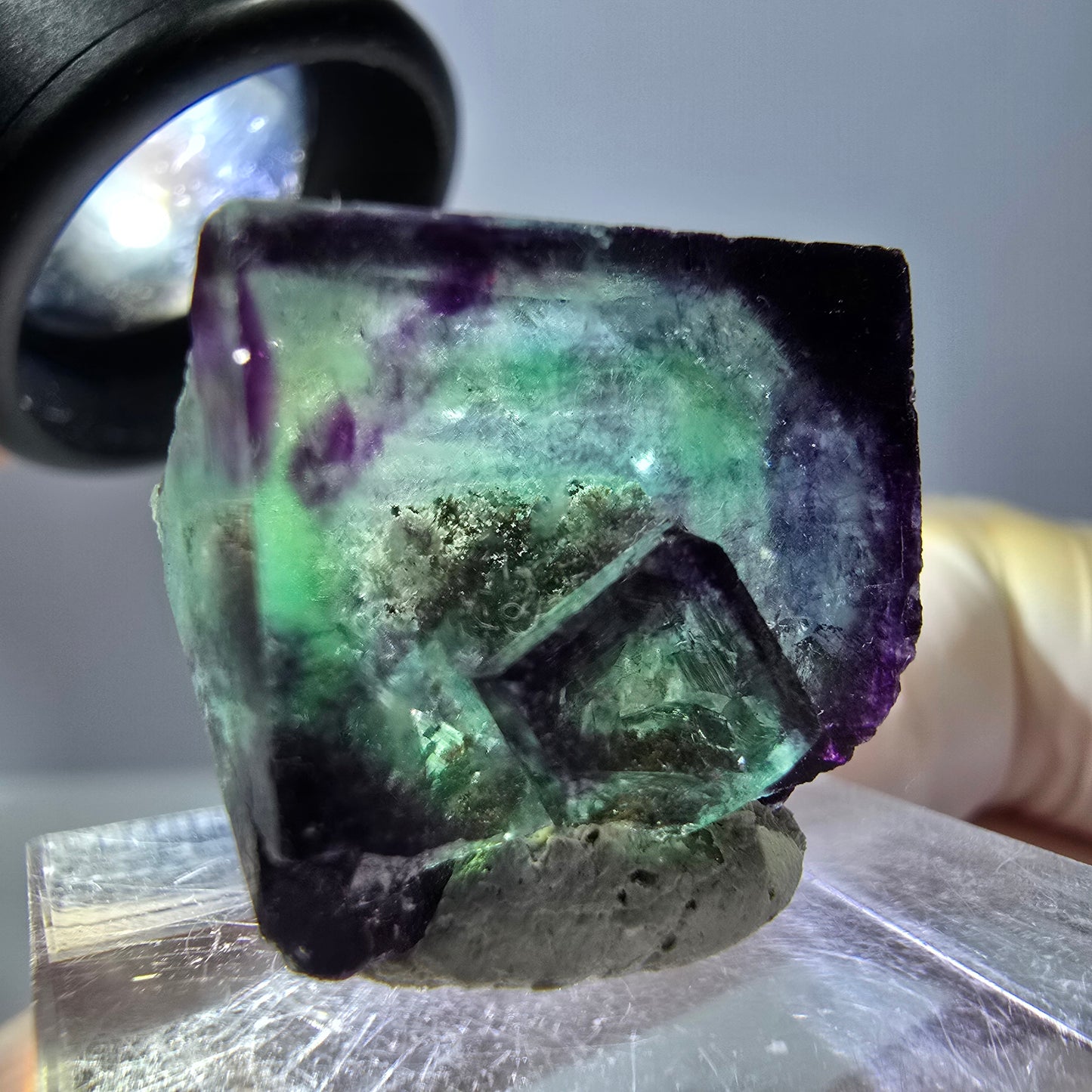 Phantom Fluorit Würfel parkettiert, zonal, grün lila Okorusu, Namibia 20*18*15mm