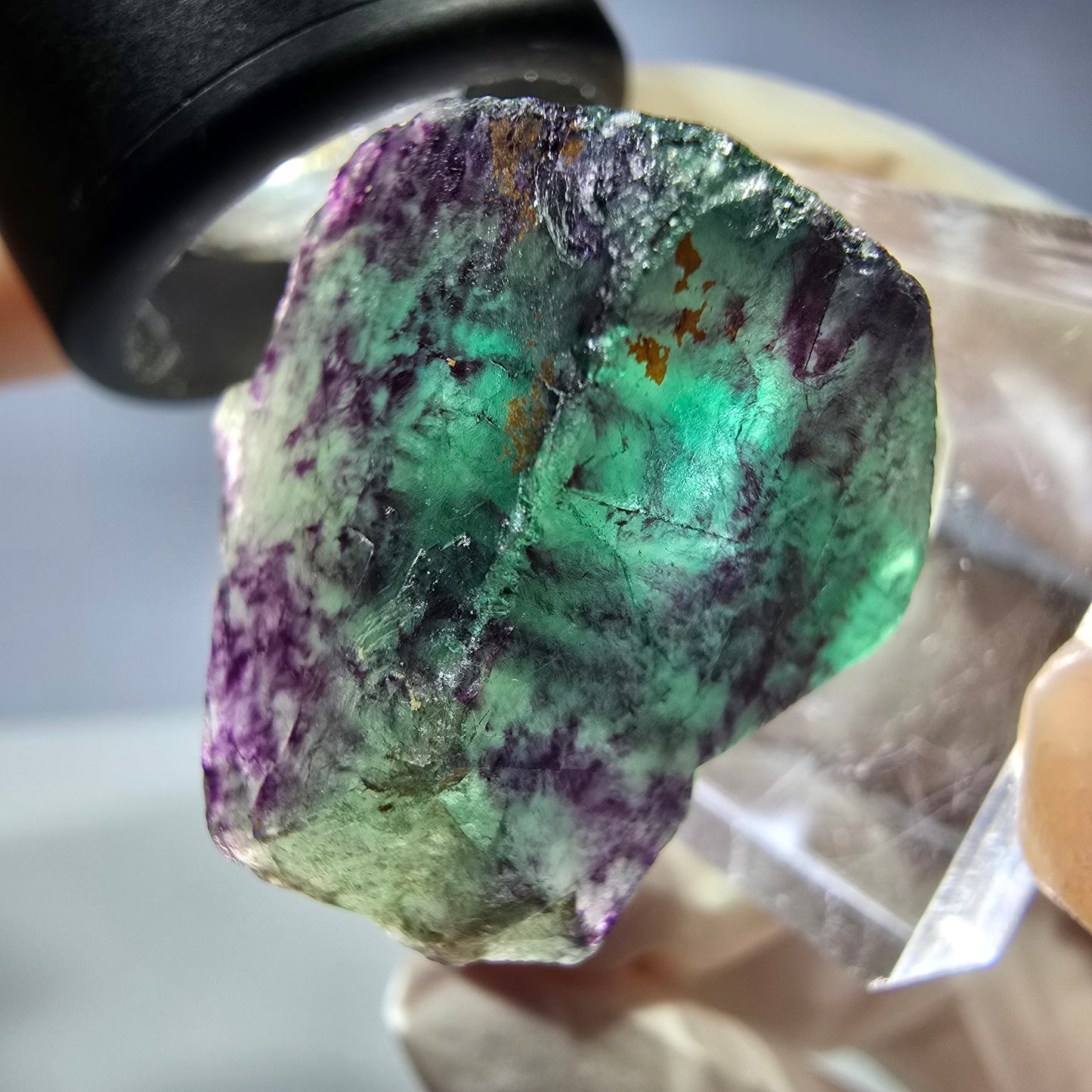 Rare cube de fluorite fantôme parqueté vert violet Okorusu Namibie 23*21*19mm