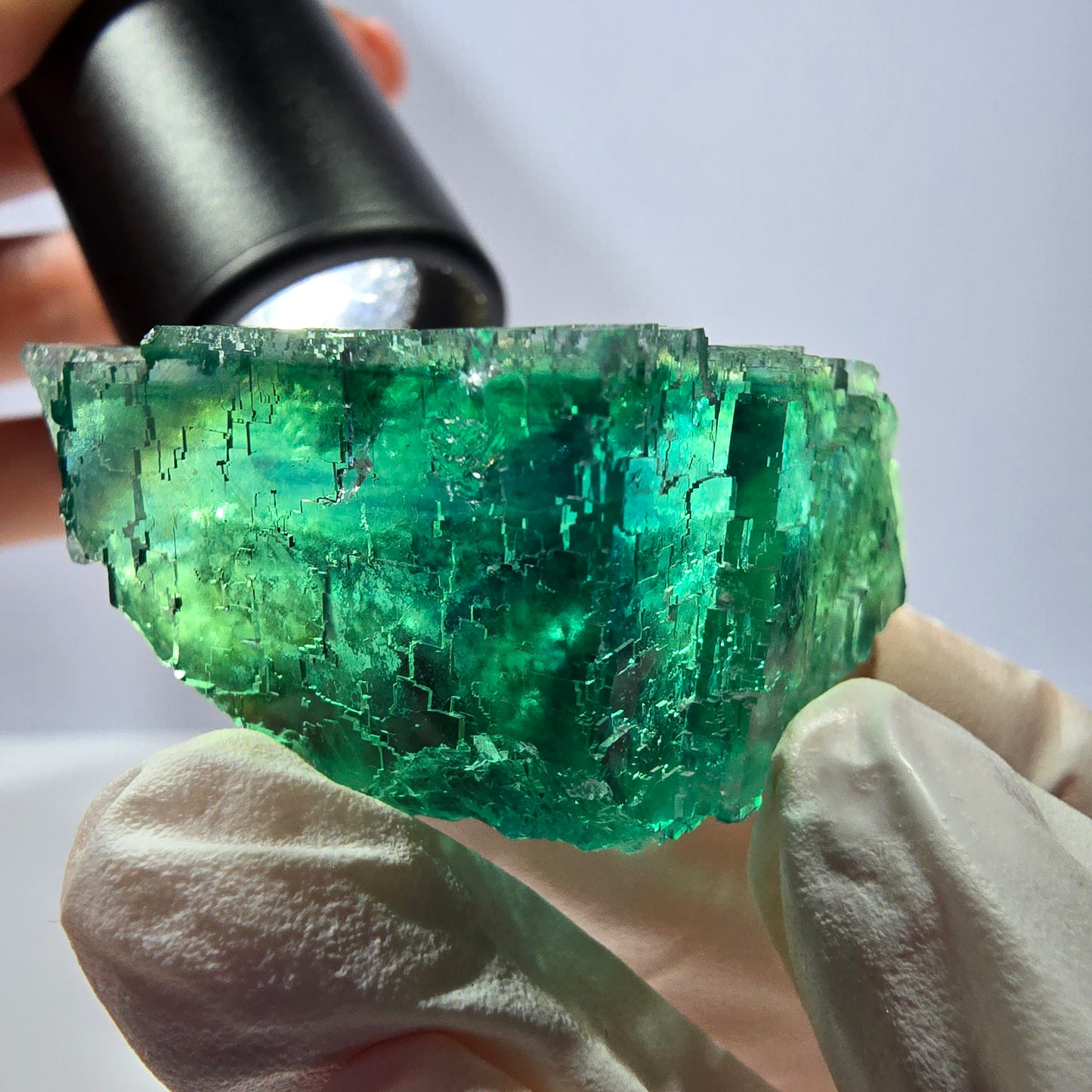 Spécimen de cube de fluorite fantôme transparente, vert parqueté, Okorusu, Namibie, 50 x 30 x 22 mm