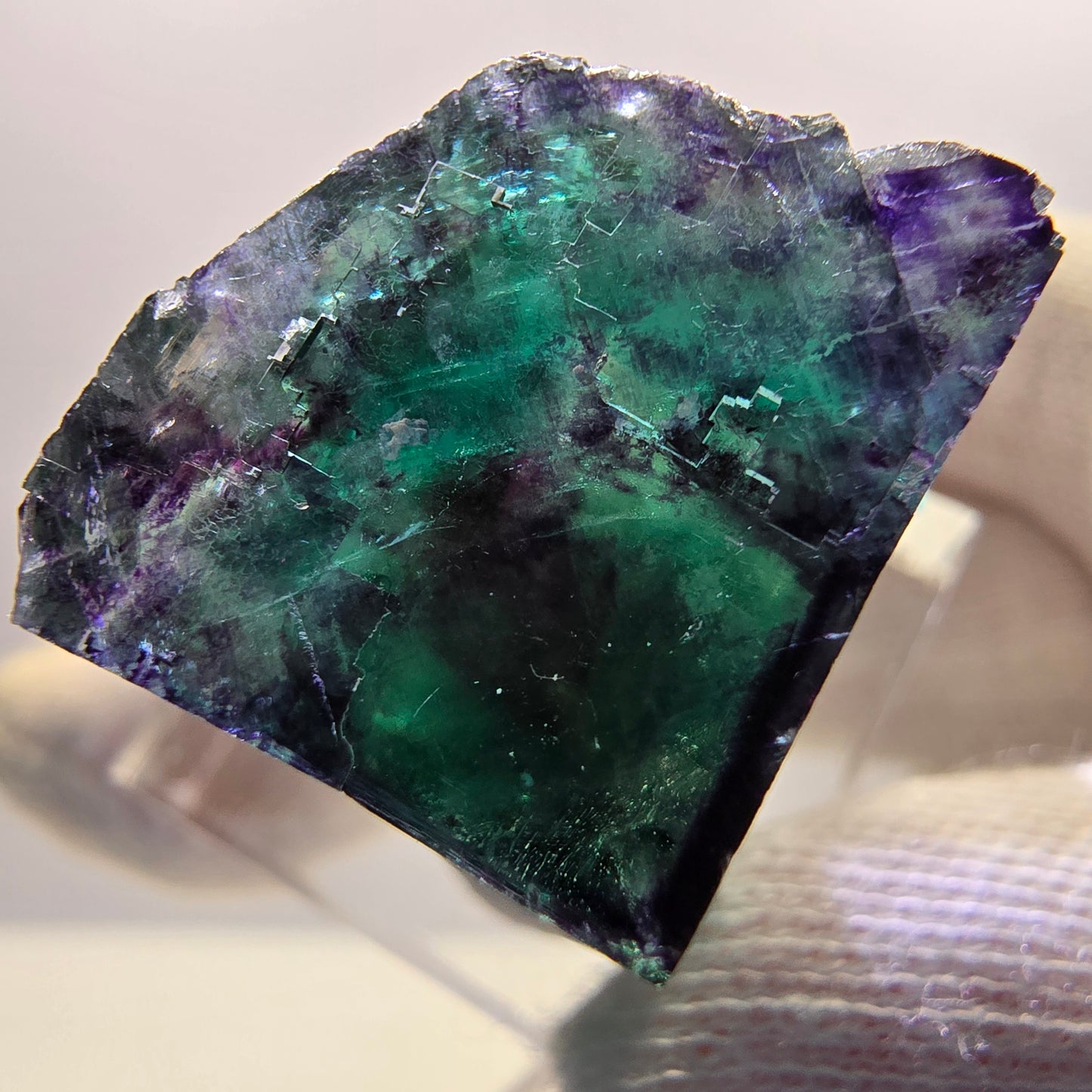 Rare cube de fluorite fantôme, vert violet zonal Okorusu, Namibie 30*24*18mm