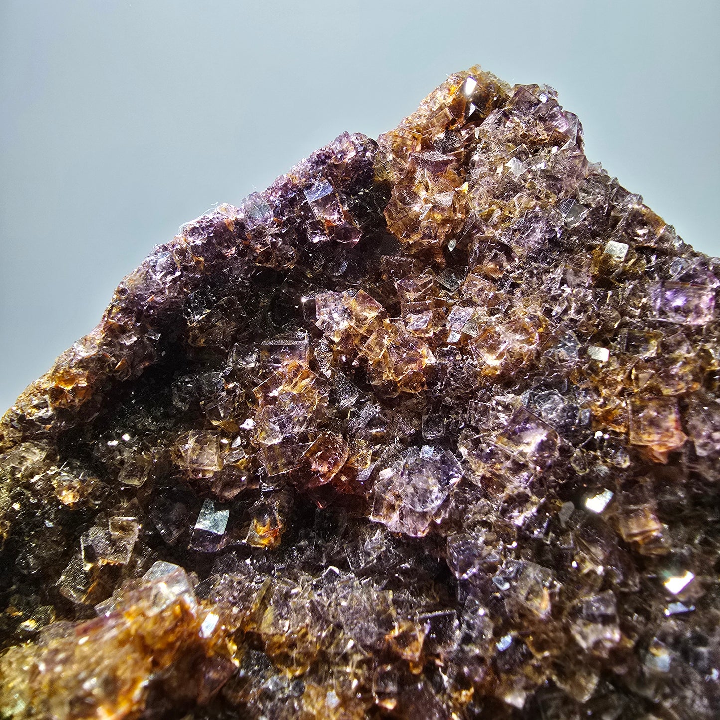 Grand spécimen de cube de fluorite fantôme double face, jaune violet, Okorusu, Namibie, 111 x 89 x 28 mm