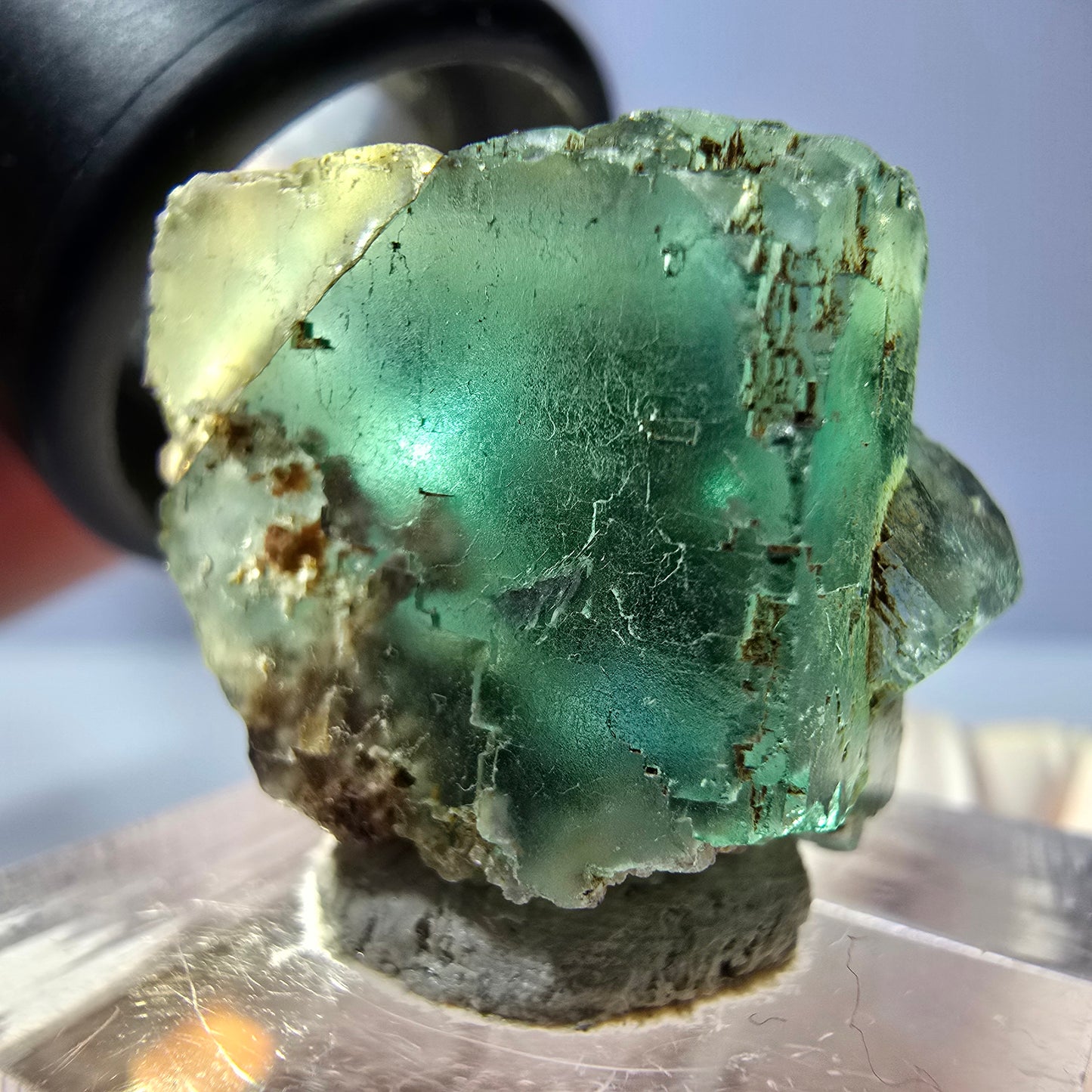 Cube de fluorite fantôme transparente parquetée, vert Okorusu, Namibie 21 x 19 x 19 mm