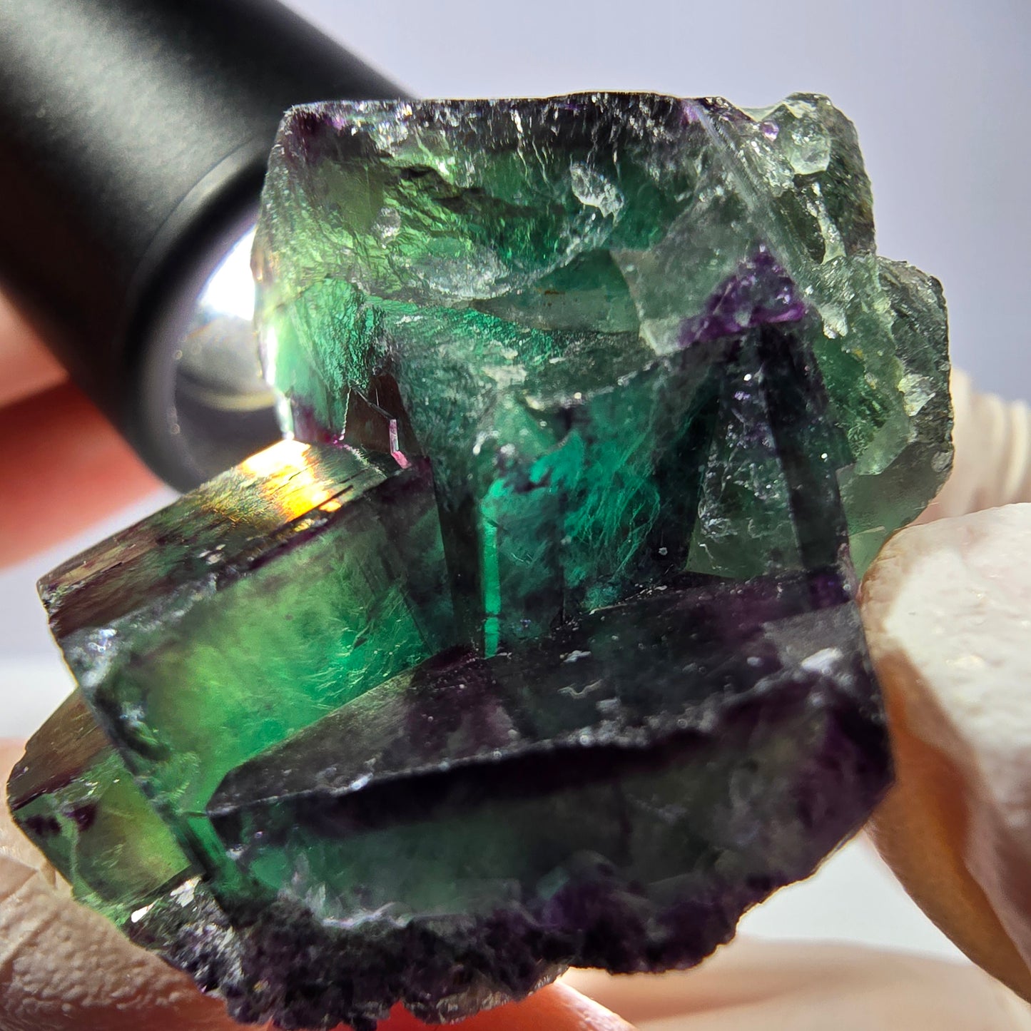 Spécimen de cube de fluorite fantôme, parqueté vert violet Okorusu, Namibie 47*35*24 mm