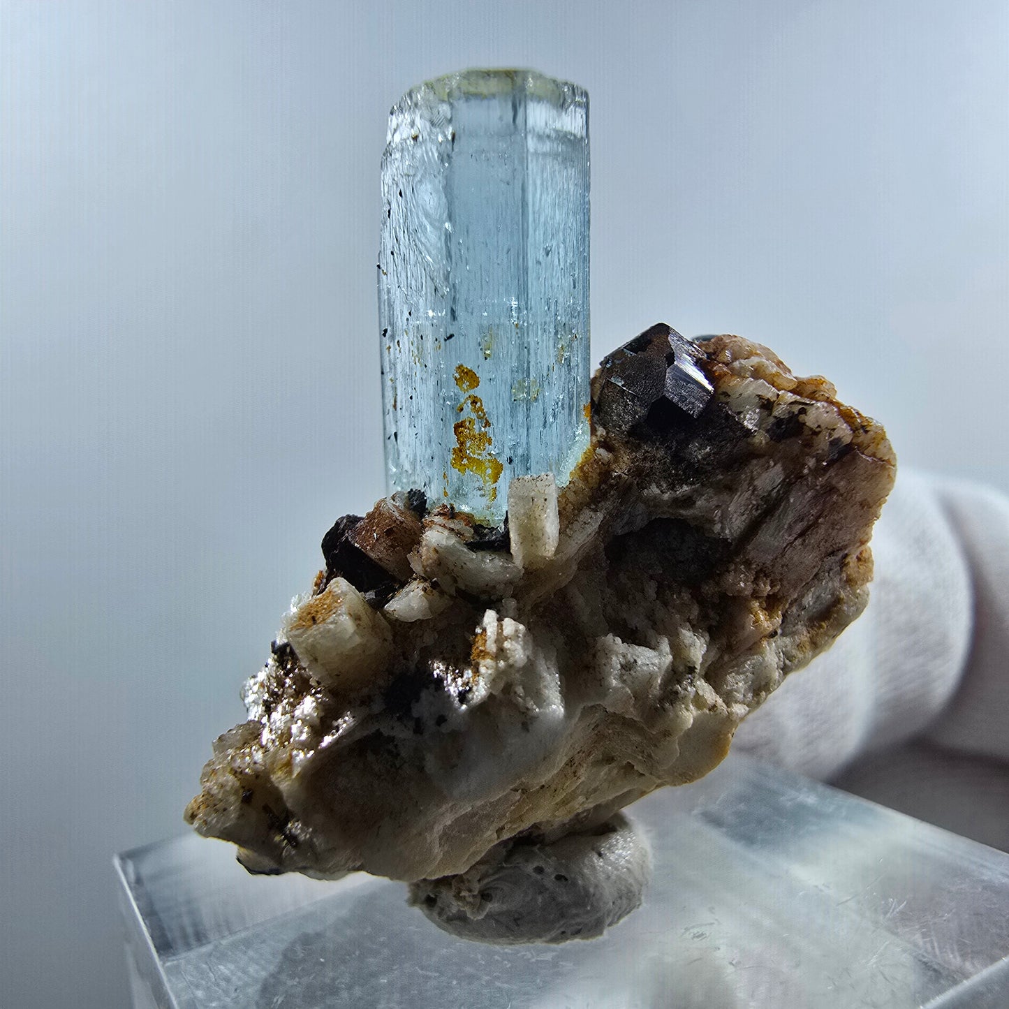 Aigue-marine Setlene, tourmaline Schorl sur matrice, spécimen d'Erongo, Namibie, 30 x 27 x 21 mm