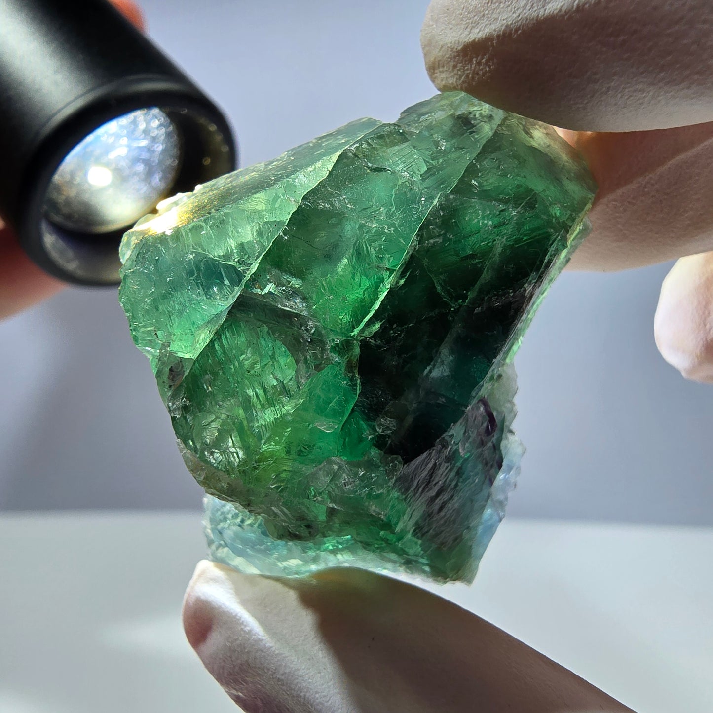 Spécimen de cube de fluorite fantôme transparente, vert parqueté, Okorusu, Namibie, 48 x 38 x 23 mm