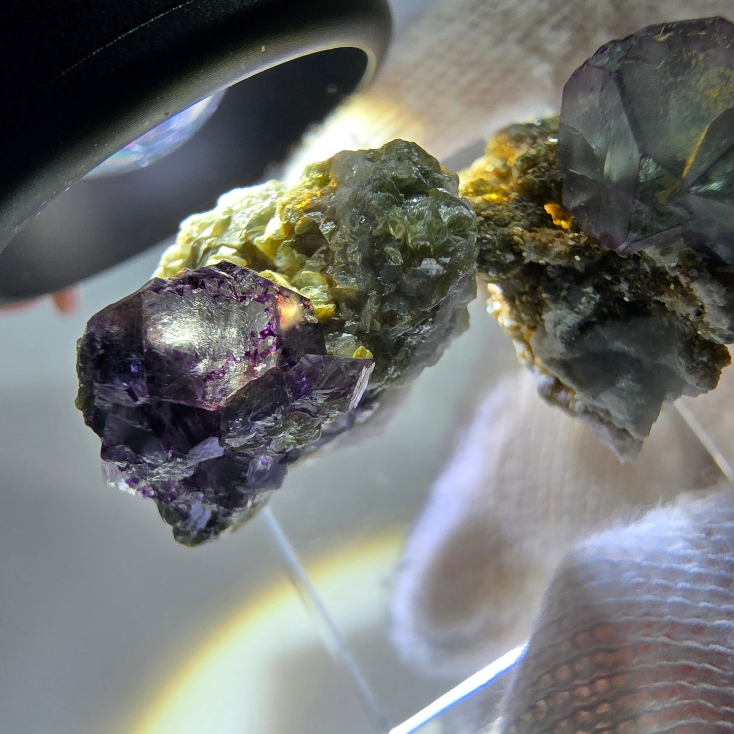 2er Set Phantom Fluorit Würfel zonal, Muskovit Stufe Erongo, Namibia 20+23mm