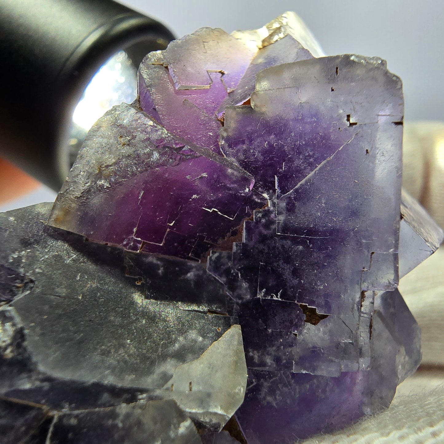 Rare spécimen de cube de fluorite fantôme, bleu-violet Okorusu Namibie 66 x 43 x 32 mm