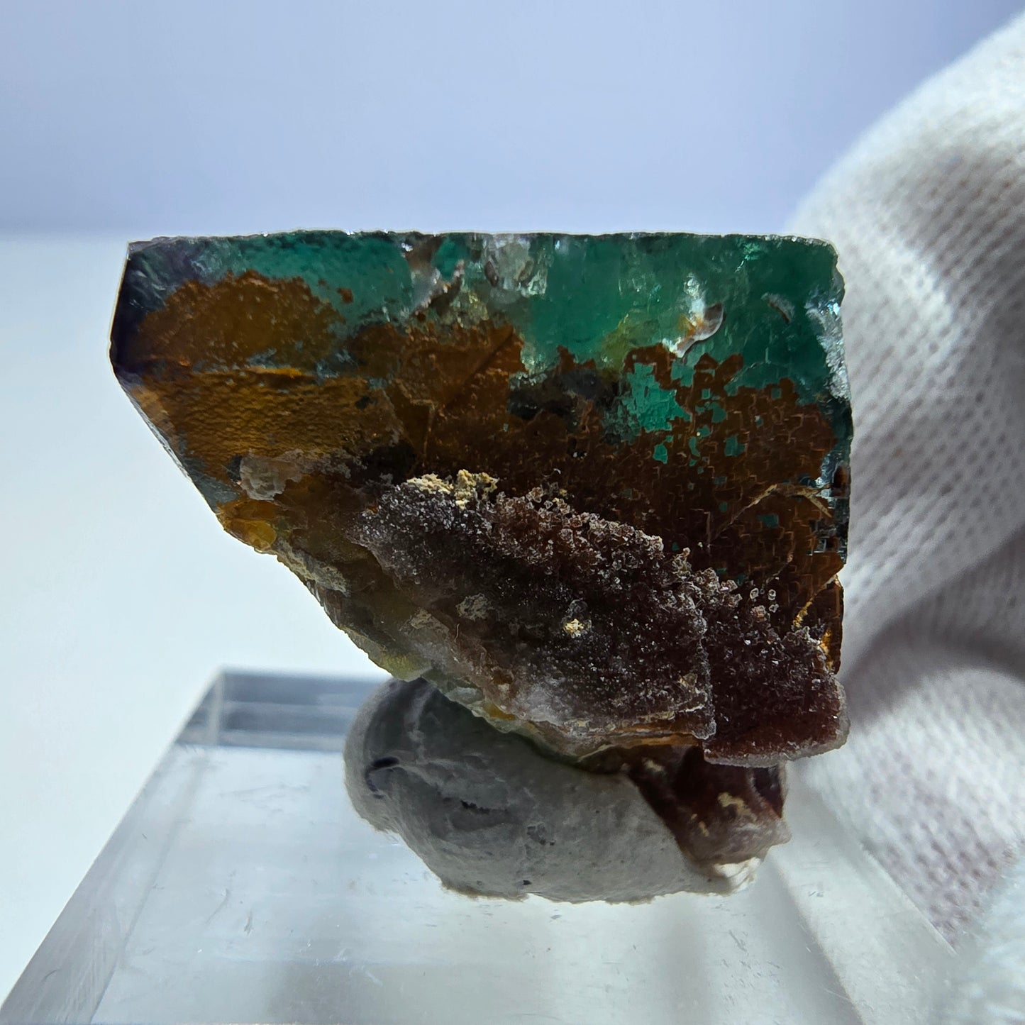 Klare Phantom Fluorit Würfel Stufe zonal grün lila braun Okorusu, Namibia 31*20*19mm