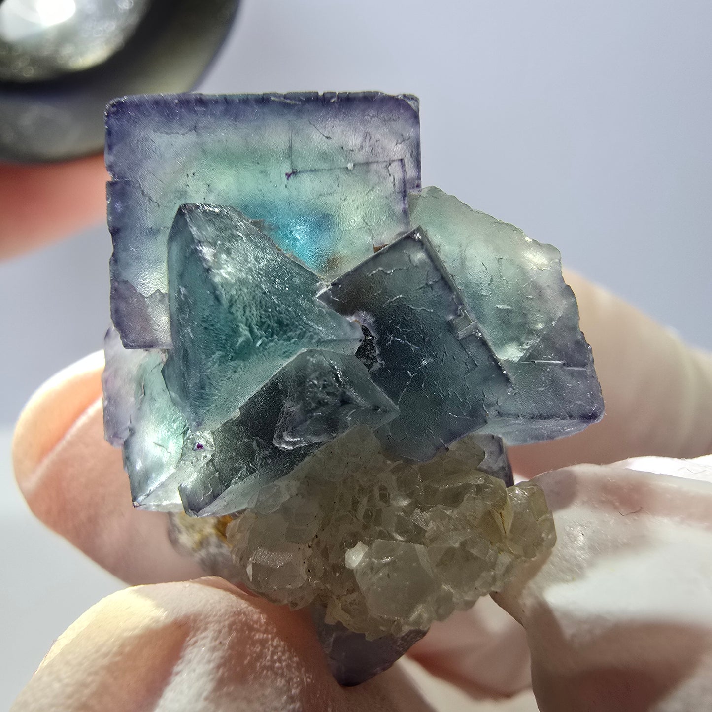 Seltene Phantom Fluorit Würfel, Quarz Stufe grün lila Okorusu Namibia 29*24*20mm