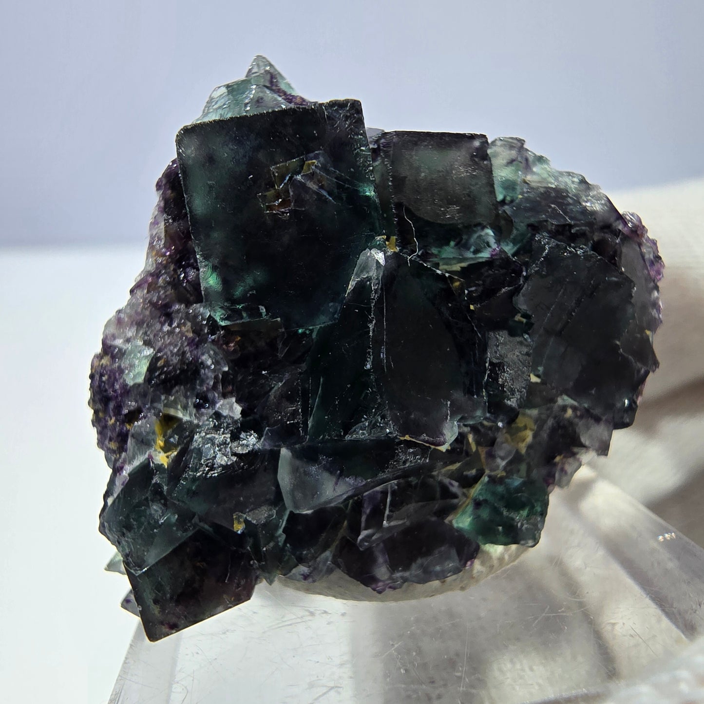 Spécimen zonal de cube de fluorite fantôme, vert violet, Okorusu, Namibie 32 x 30 x 19 mm