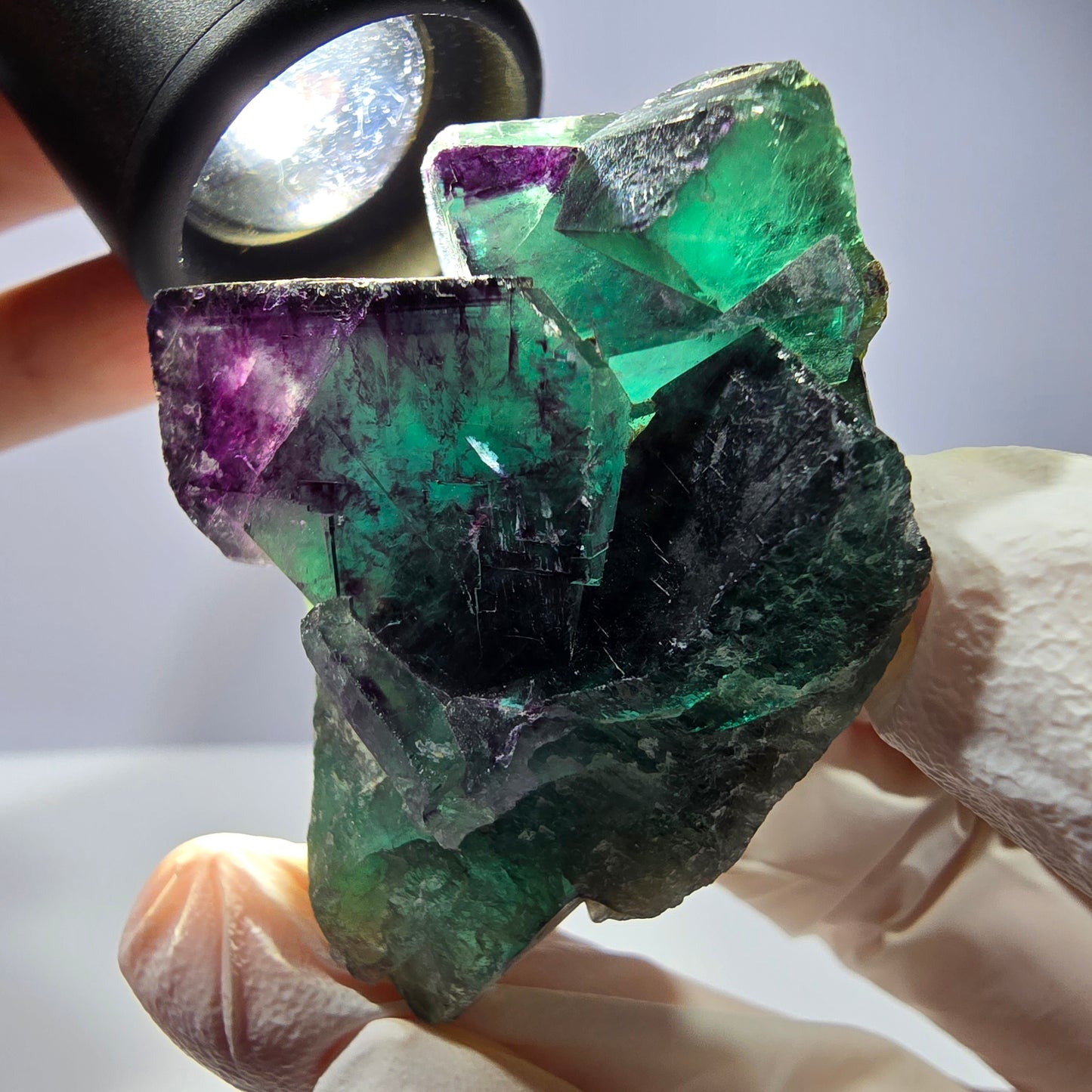 Phantom Fluorit Würfel Stufe, parkettiert grün lila Okorusu, Namibia 51*40*21mm
