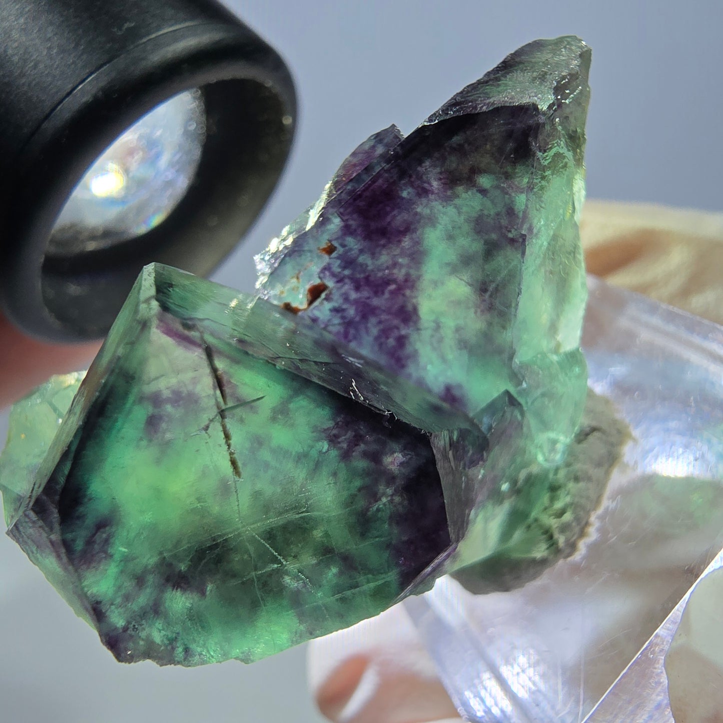 Phantom Fluorit Würfel Stufe, grün lila Okorusu, Namibia 34*32*20mm