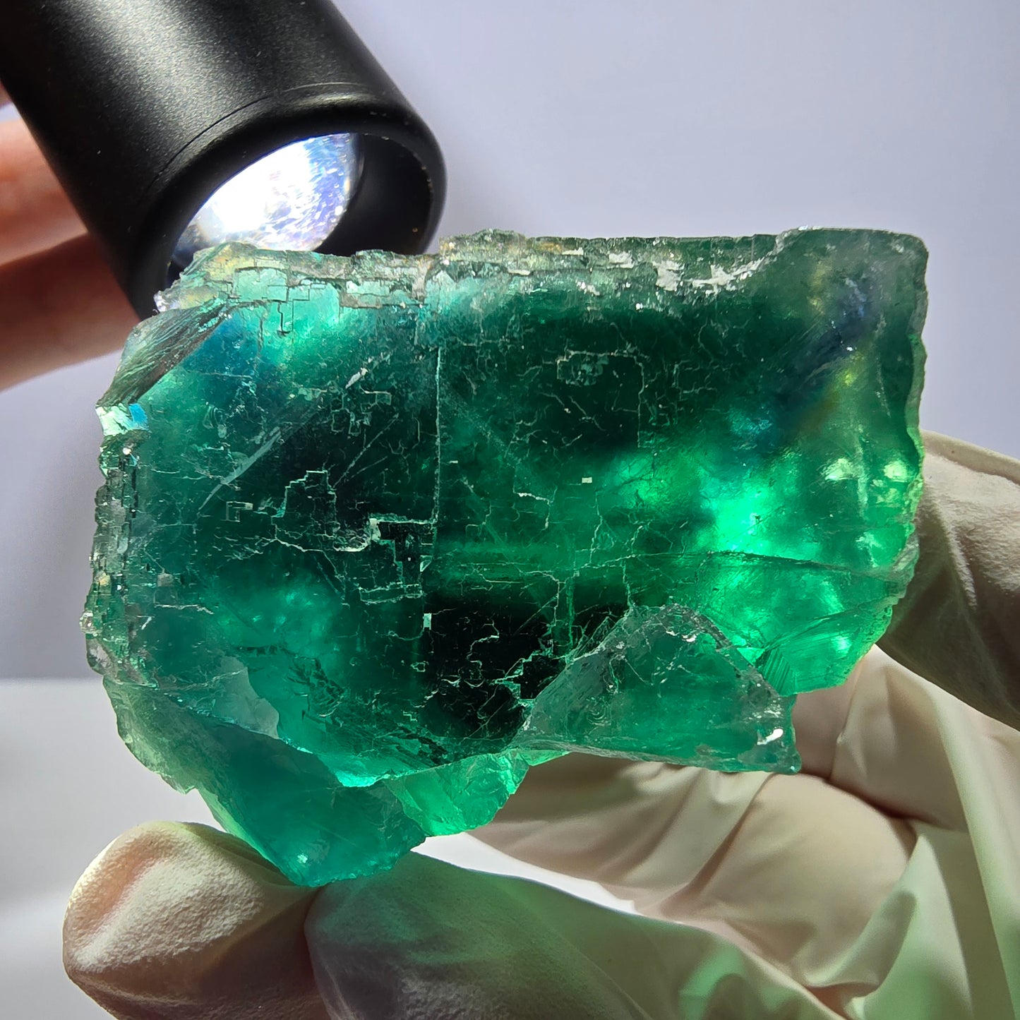 Spécimen de cube de fluorite fantôme transparente, vert parqueté, Okorusu, Namibie, 54 x 48 x 39 mm