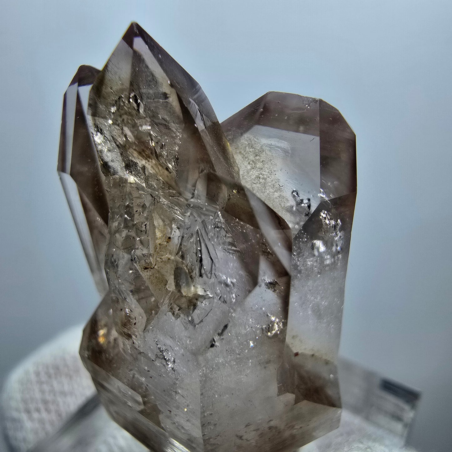Amas de sceptres en quartz fumé fantôme transparent, Goboboseb, Namibie, 35 x 20 x 17 mm