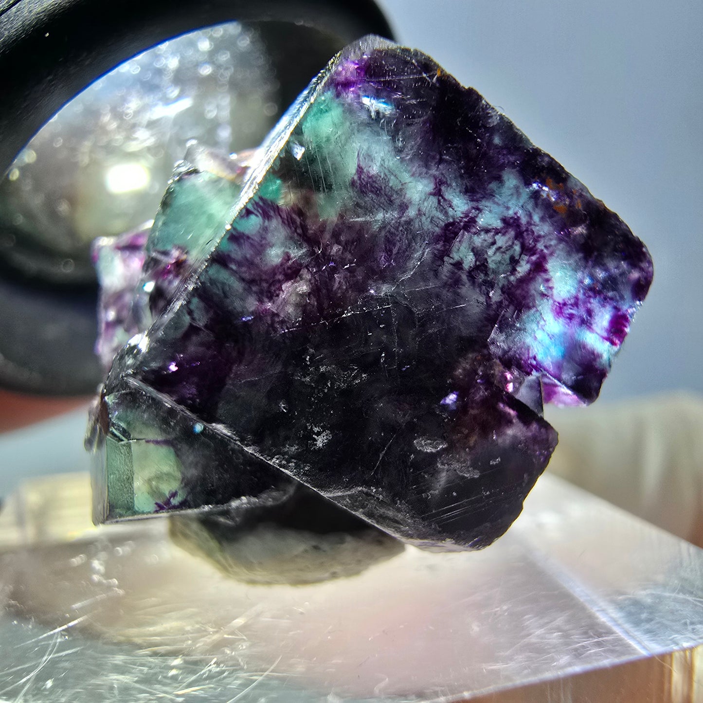 Phantom Fluorit Würfel Stufe, parkettiert grün lila Okorusu, Namibia 19*16*16mm