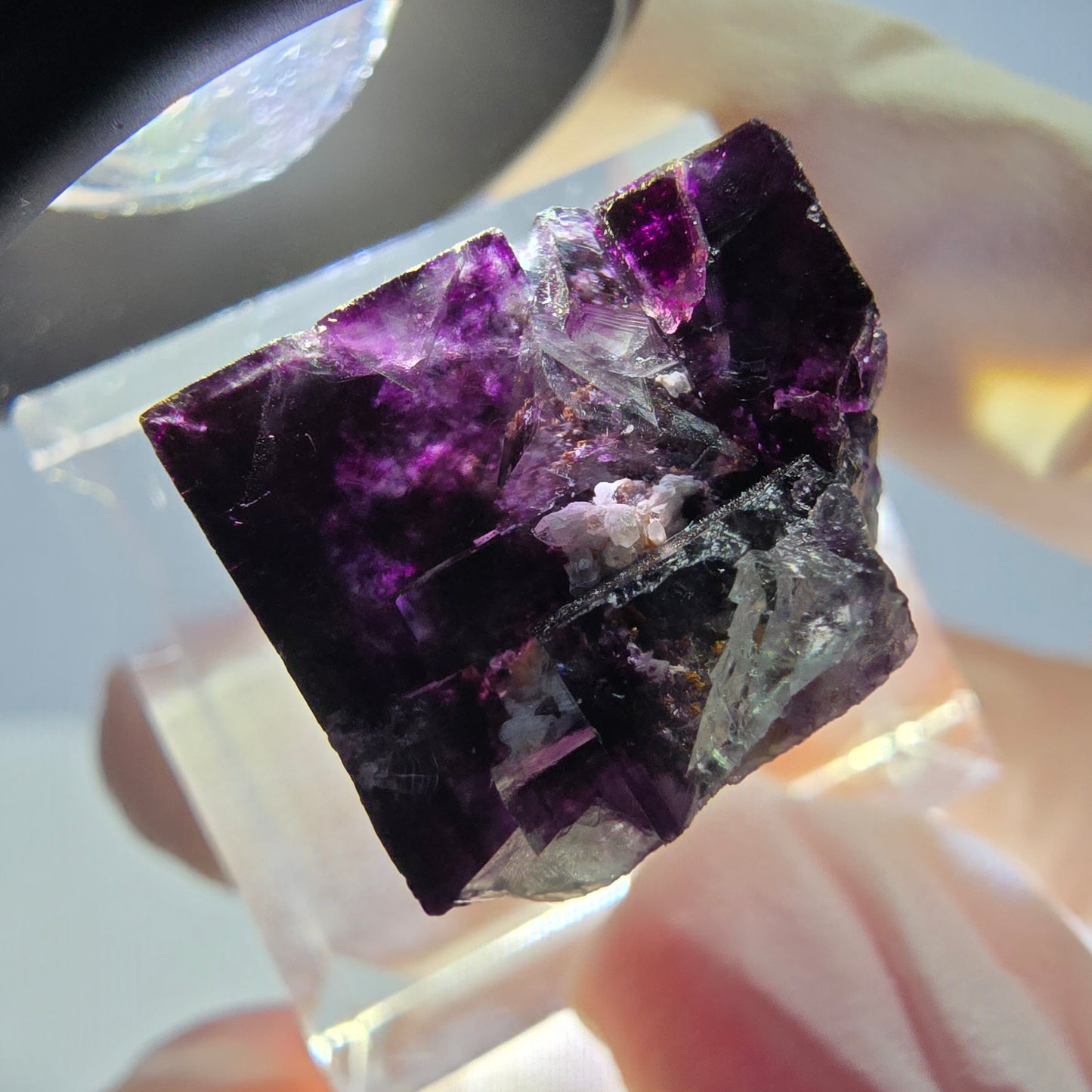 Rare cube de fluorite fantôme, vert violet, Okorusu, Namibie, 19 x 18 x 14 mm