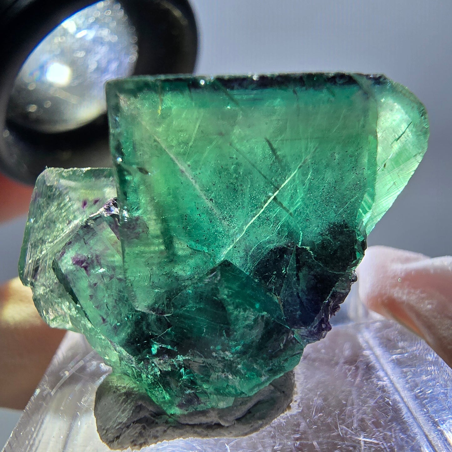 Spécimen de cube de fluorite fantôme, parqueté vert violet Okorusu, Namibie 29*18*14 mm