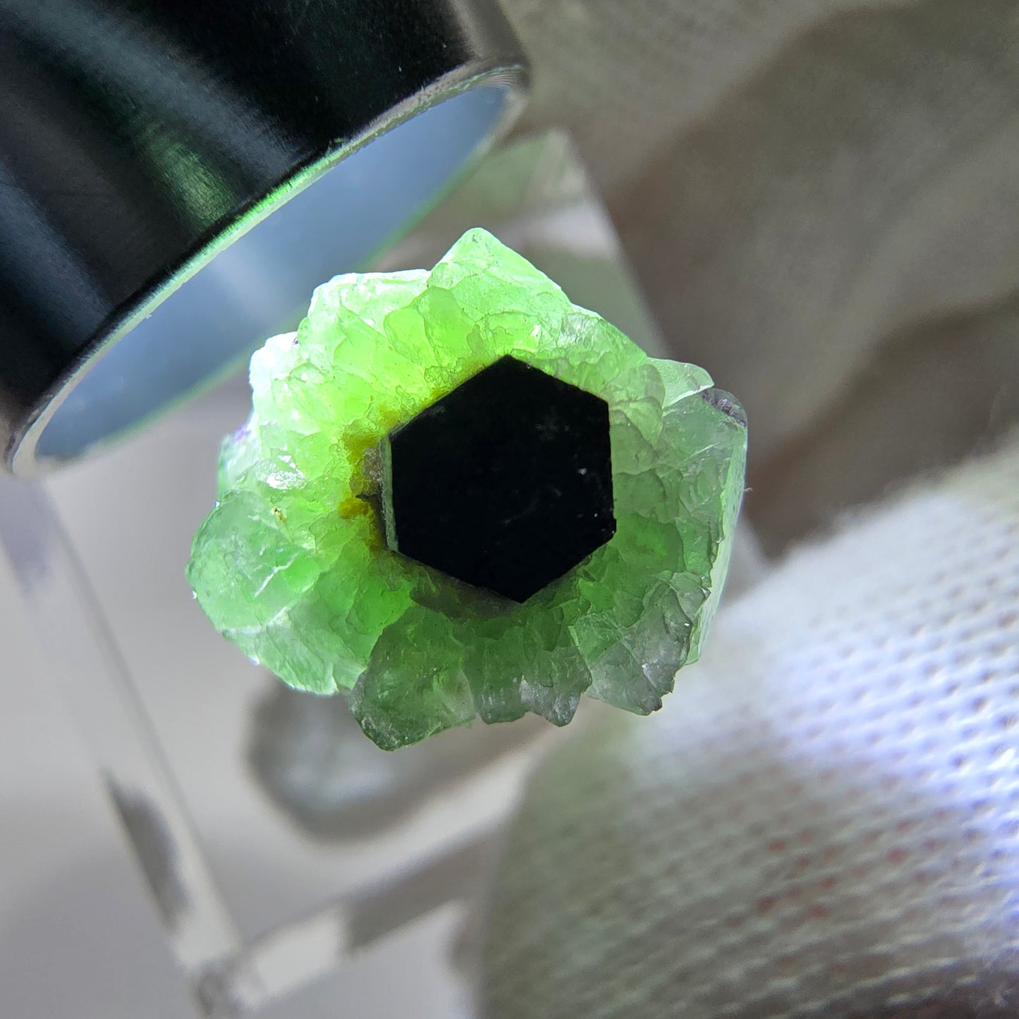 Cube de fluorite fantôme zonal, spécimen de tourmaline Schorl, Erongo, Namibie, 25 x 12 x 12 mm