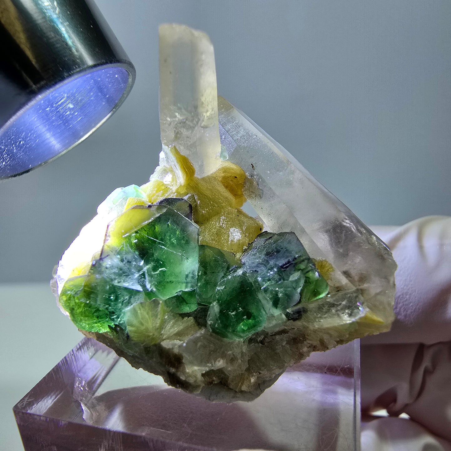 Phantom Fluorit Würfel Rauchqaurz Muskovit Stufe Erongo, Namibia 37*29*23mm