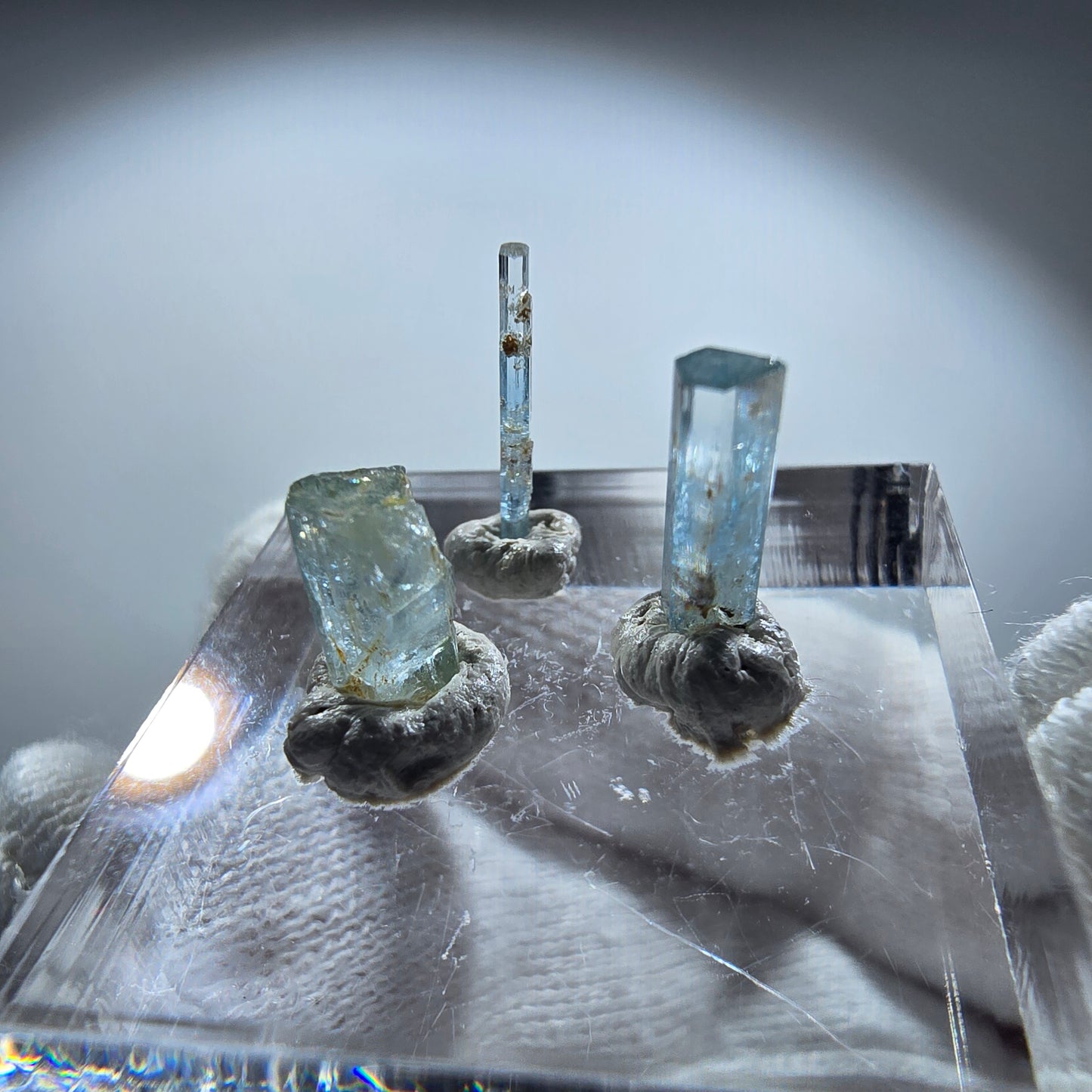3x Aquamarin Kristalle, blau - 3er Set Erongo, Namibia 7-12mm