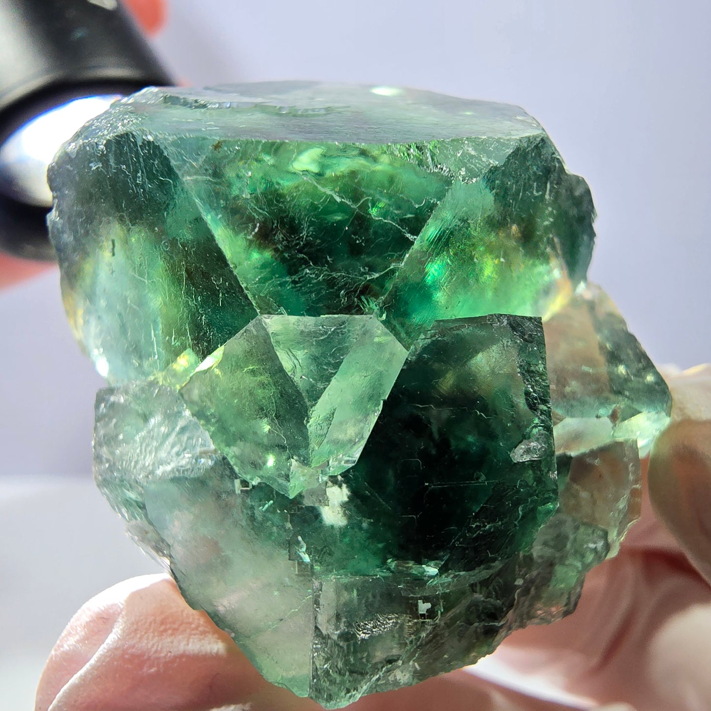 Spécimen de cube de fluorite fantôme transparente, vert parqueté, Okorusu, Namibie, 42 x 32 x 27 mm
