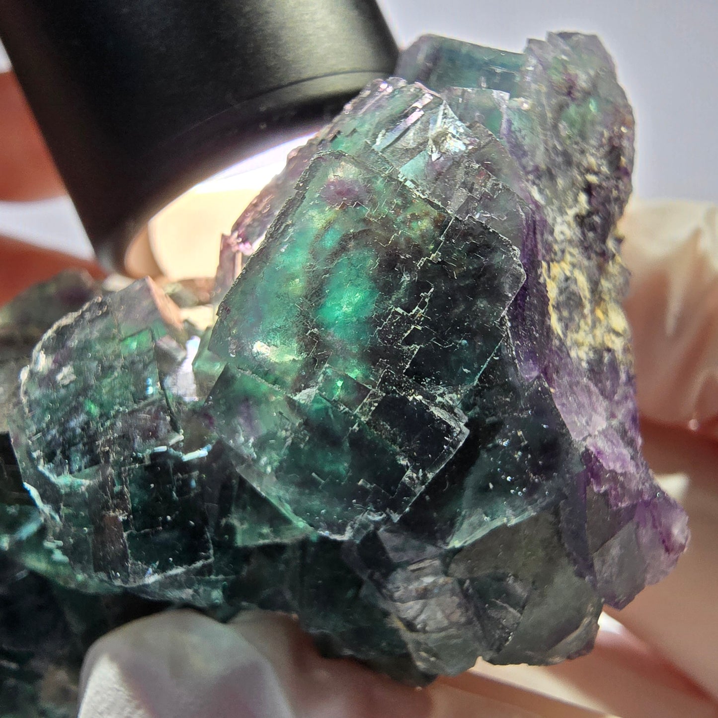 Spécimen de cube de fluorite fantôme, parqueté vert-brun Okorusu, Namibie 89 x 42 x 26 mm