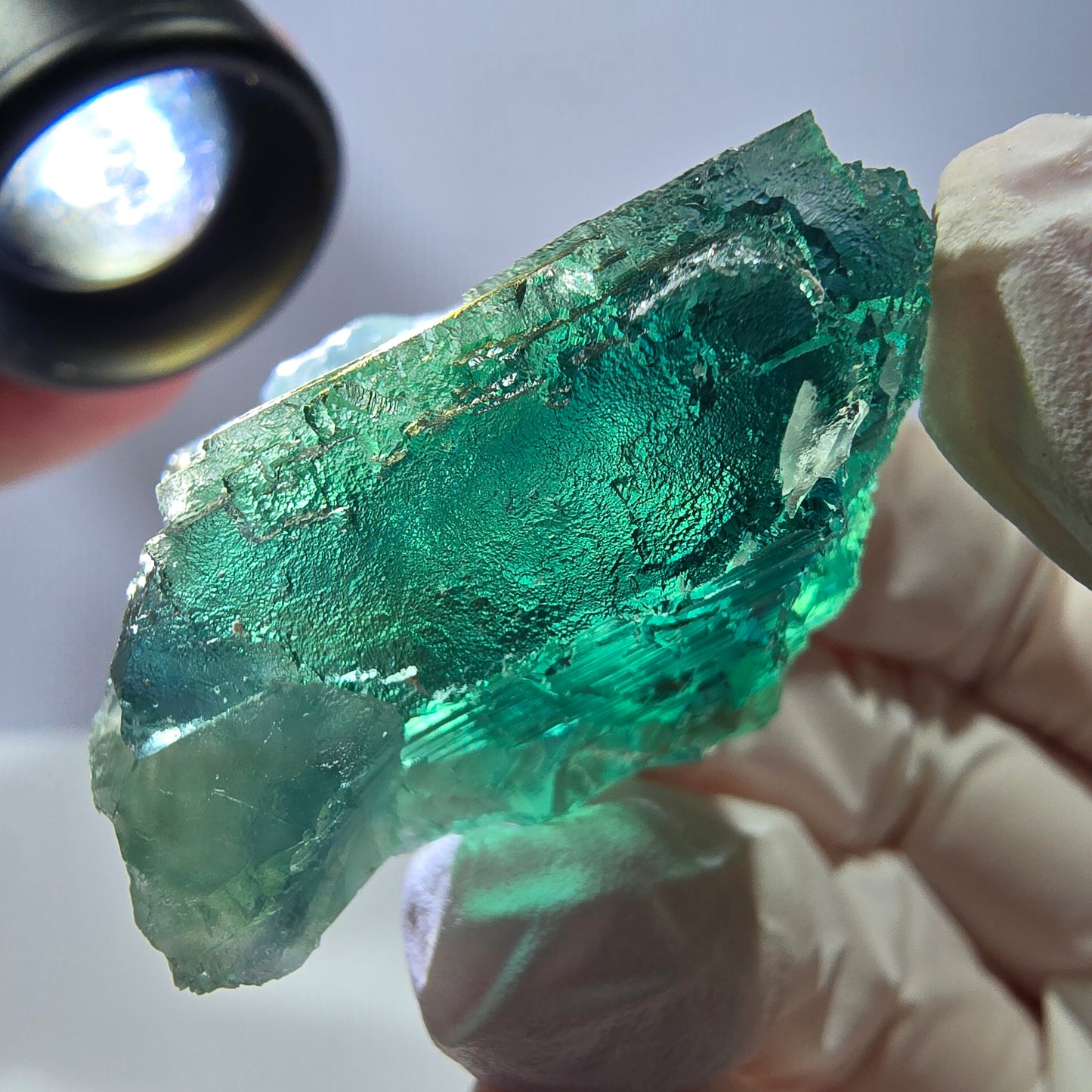 Spécimen de cube de fluorite fantôme transparente, vert parqueté, Okorusu, Namibie, 48 x 29 x 27 mm