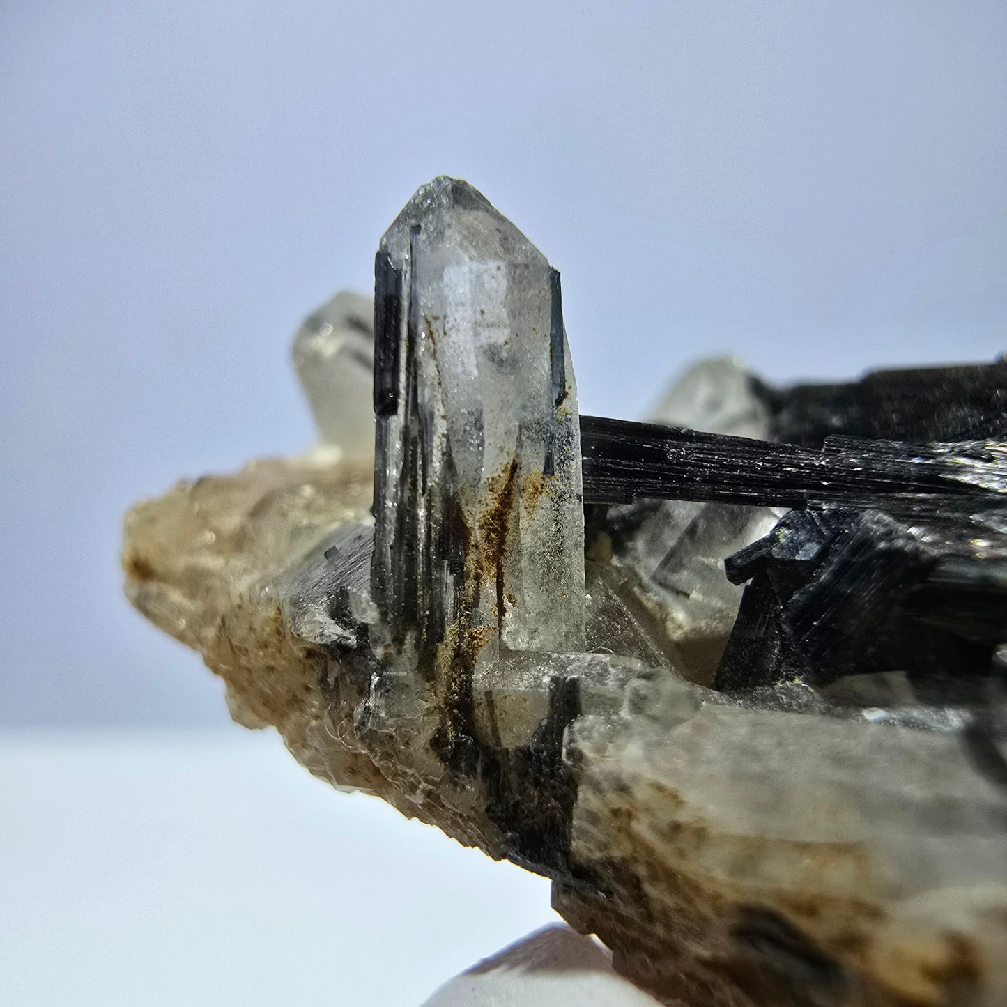 Rare spécimen de tourmaline Schorl et de quartz fumé, Erongo, Namibie, 44 x 24 x 17 mm