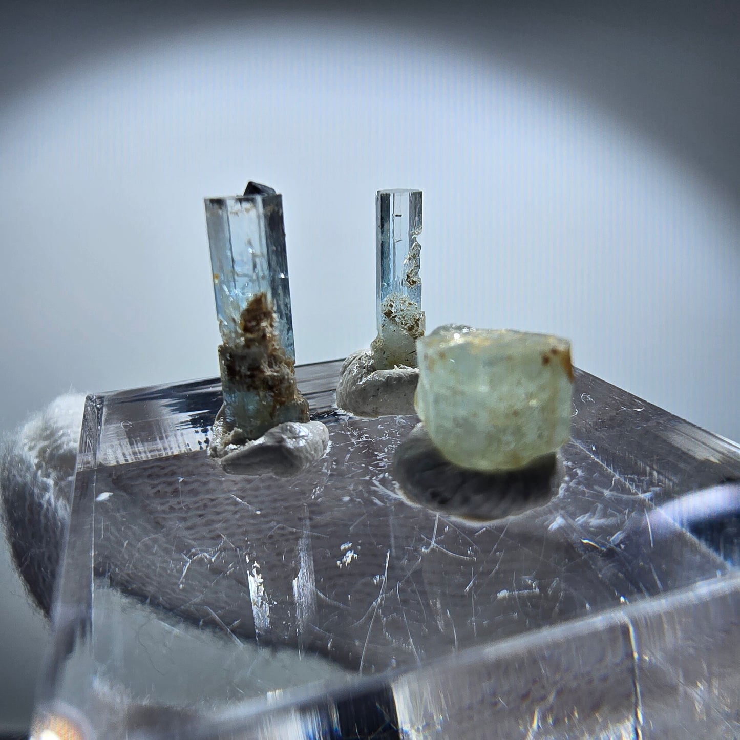 3x Aquamarin Kristalle, blau - 3er Set Erongo, Namibia 4-12mm