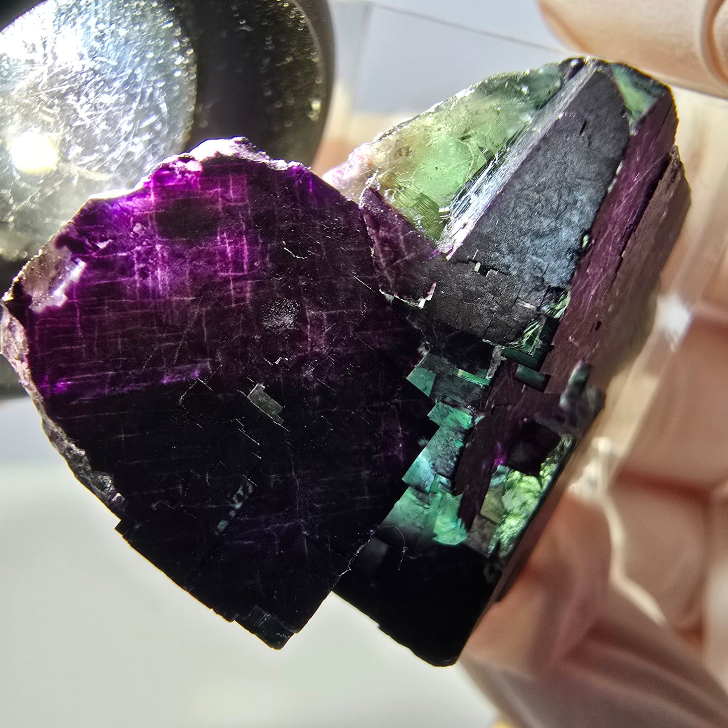 Phantom Fluorit Würfel Stufe grün lila zonal 11:11 Angel Pocket, Namibia 30*28*25mm