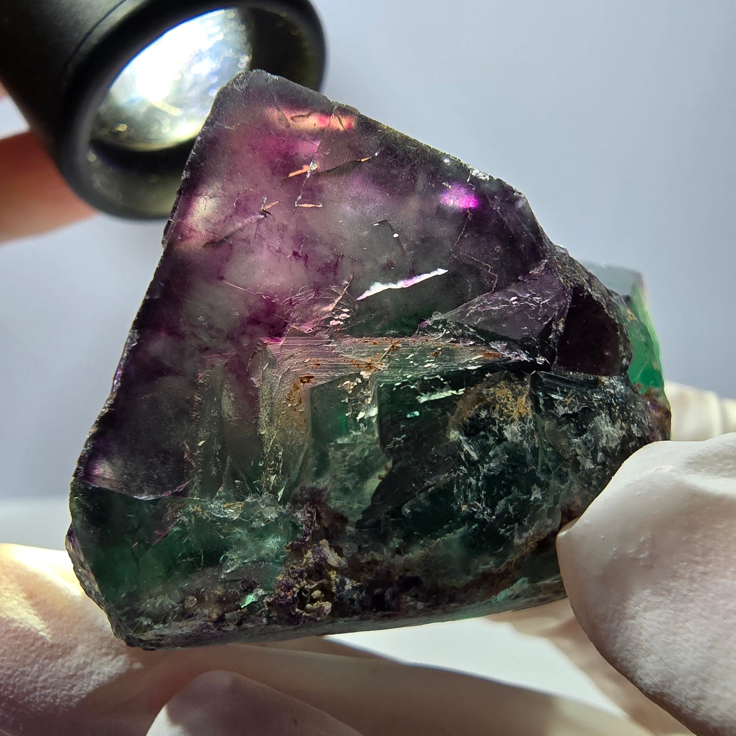 Spécimen de cube de fluorite fantôme parqueté vert violet Okorusu, Namibie 46*38*32mm