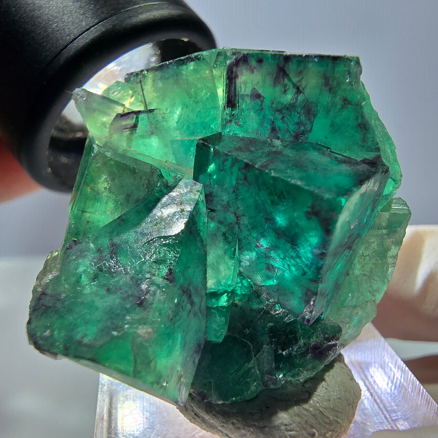 Spécimen de cube de fluorite fantôme, parqueté vert violet Okorusu, Namibie 32 x 30 x 20 mm