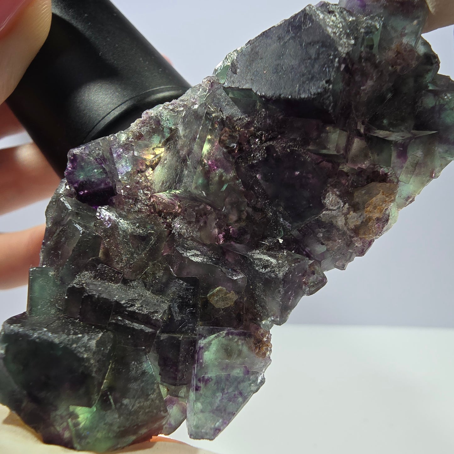 Rare spécimen de cube de fluorite fantôme, vert-violet, Okorusu, Namibie, 64 x 35 x 14 mm