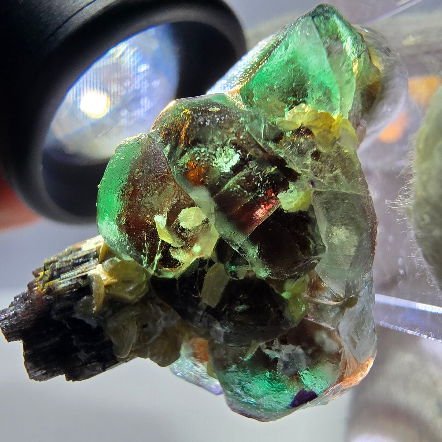 Cube de fluorite fantôme, spécimen de tourmaline scholle muscovite, Erongo, Namibie, 32 x 24 x 18 mm