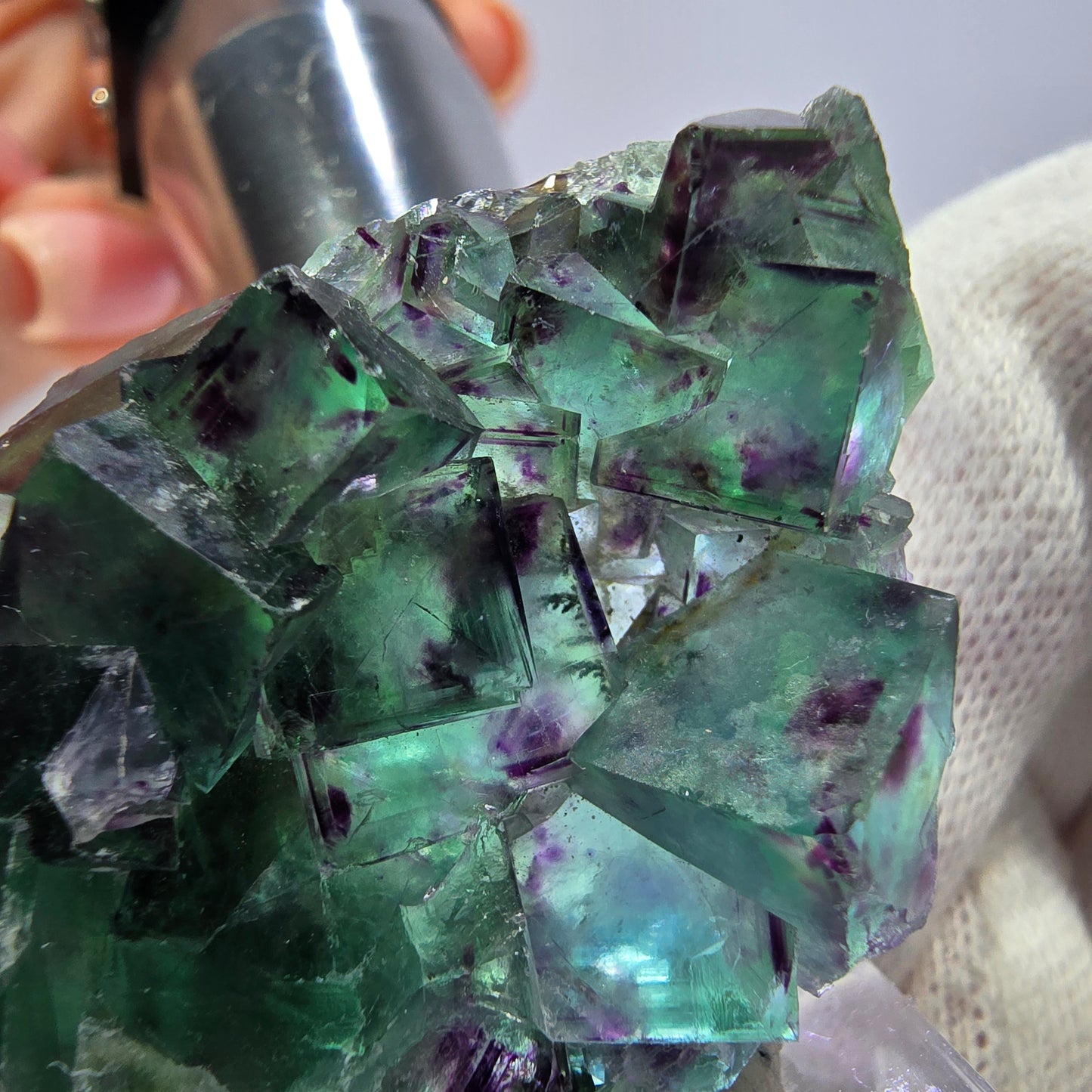 Clear Phantom Fluorite Cube Specimen zonal green purple Okorusu, Namibia 45*31*13mm