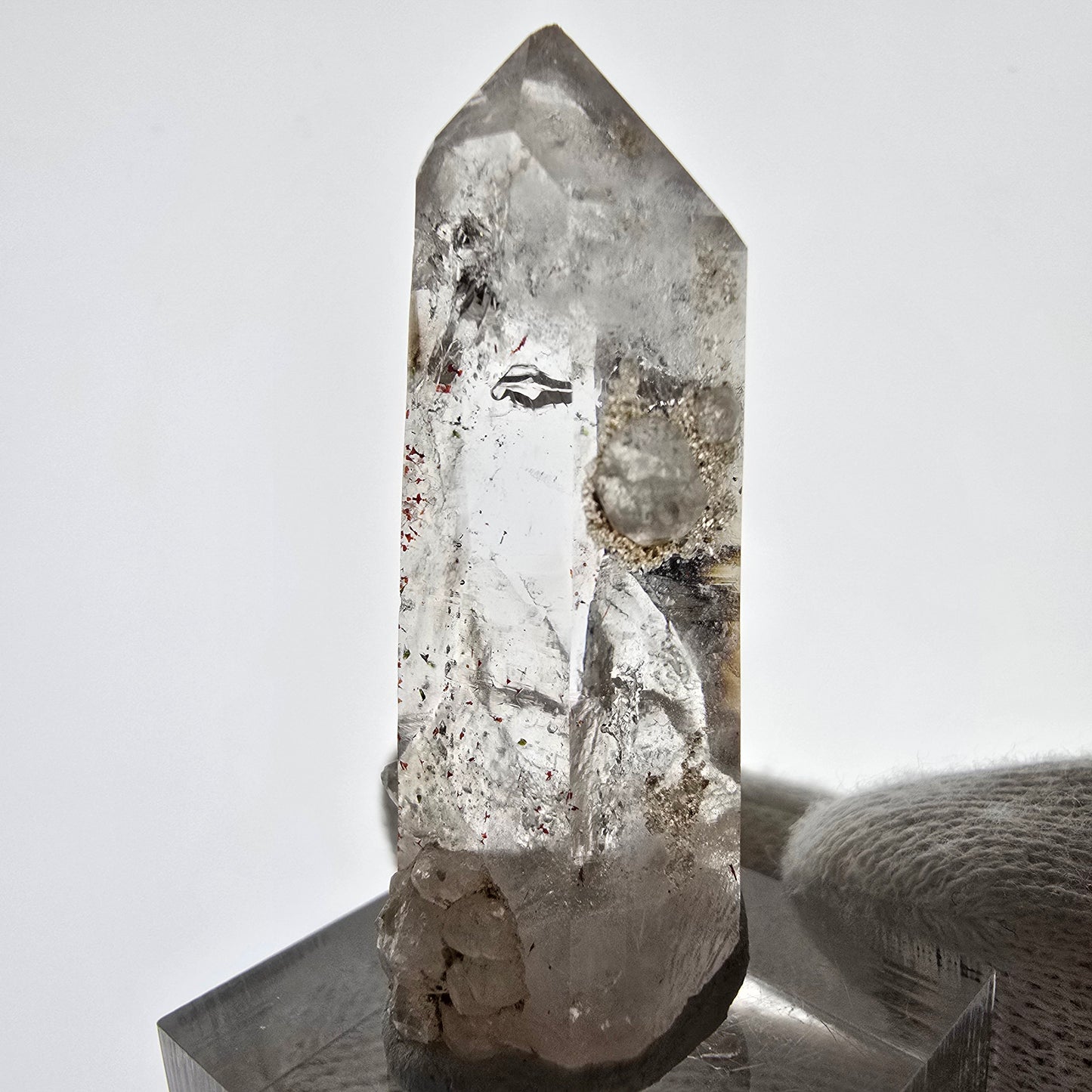 Harlequin Phantom Smoky Quartz with Analcim, UV Calcite Valentine Pocket, Namibia 46*20*18mm