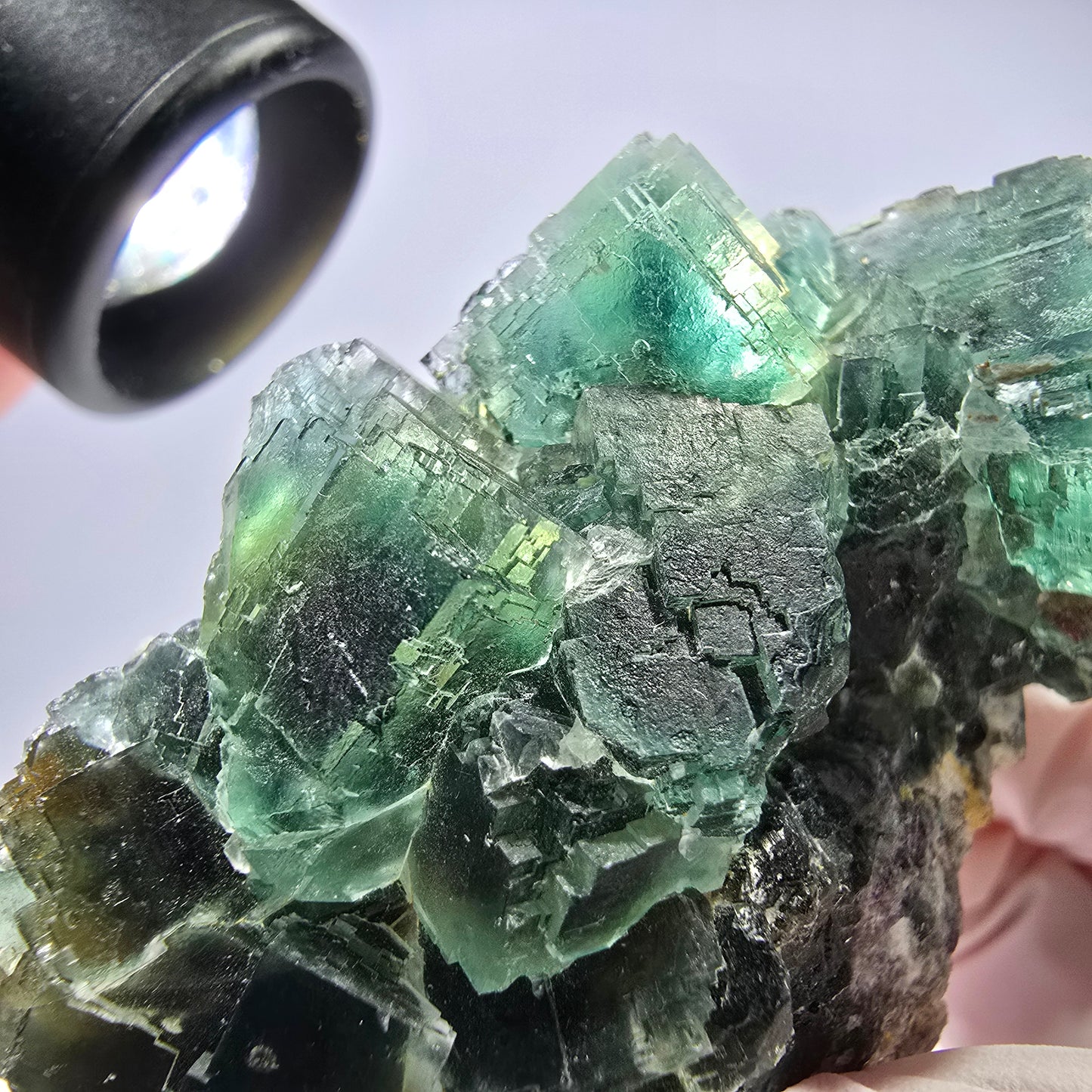 Rare spécimen de cube de fluorite fantôme, parqueté vert Okorusu, Namibie, 61 x 42 x 37 mm