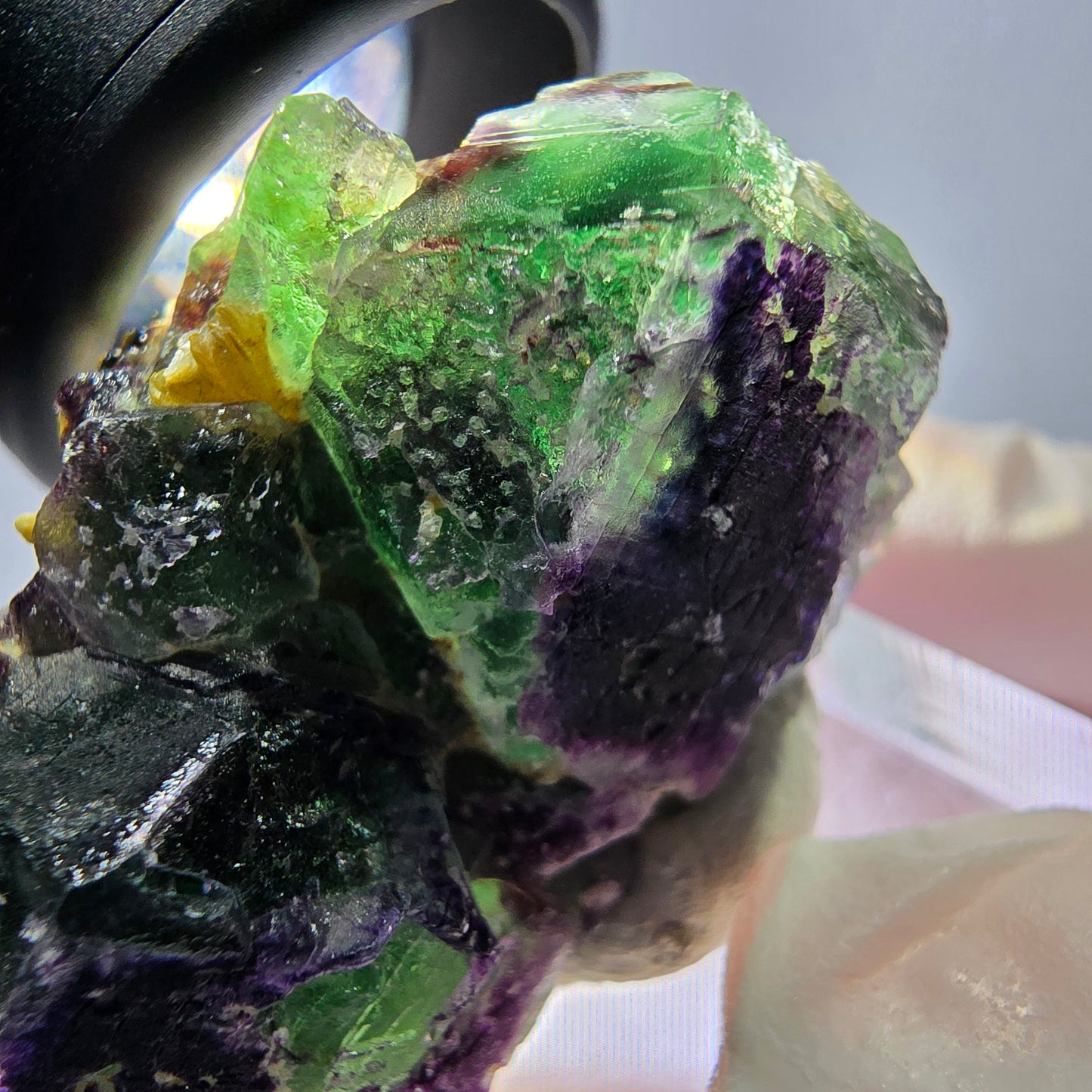 Cube de fluorite fantôme, zonal, muscovite, spécimen de tourmaline Schorl, Erongo, Namibie, 40 x 27 x 21 mm
