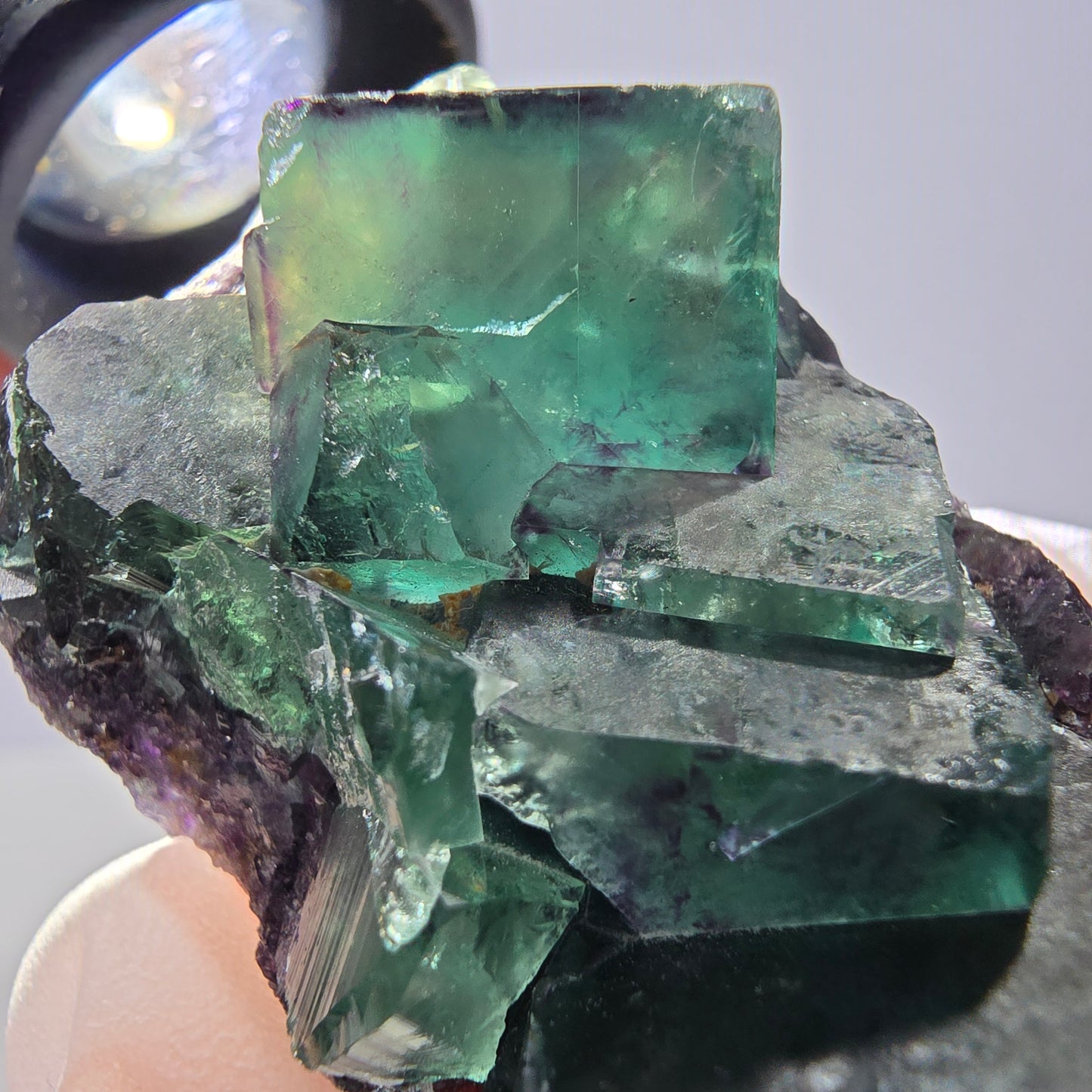 Rare spécimen de cube de fluorite fantôme, vert-violet, Okorusu, Namibie, 49 x 30 x 20 mm