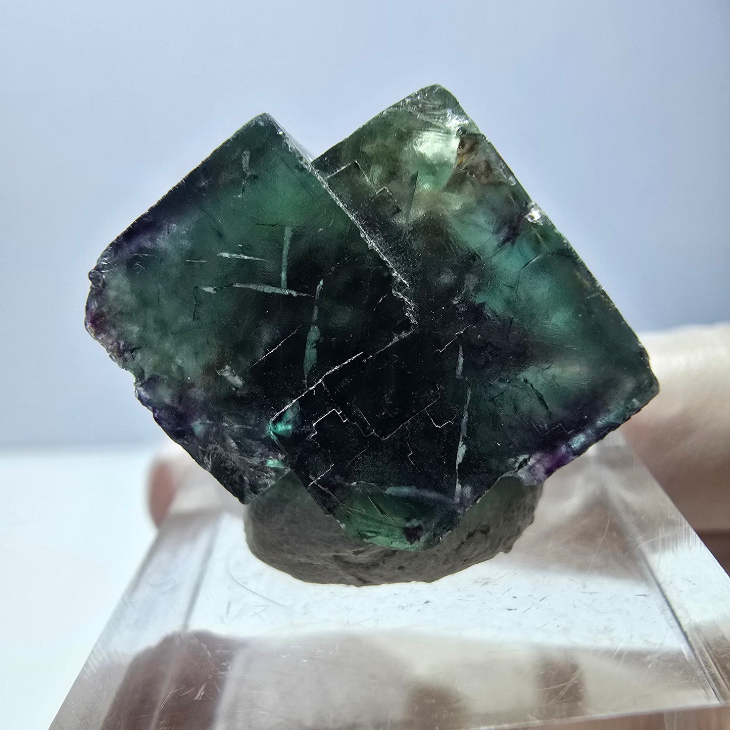 Phantom Fluorite cube parquetted, green purple Okorusu, Namibia 19*19*16mm